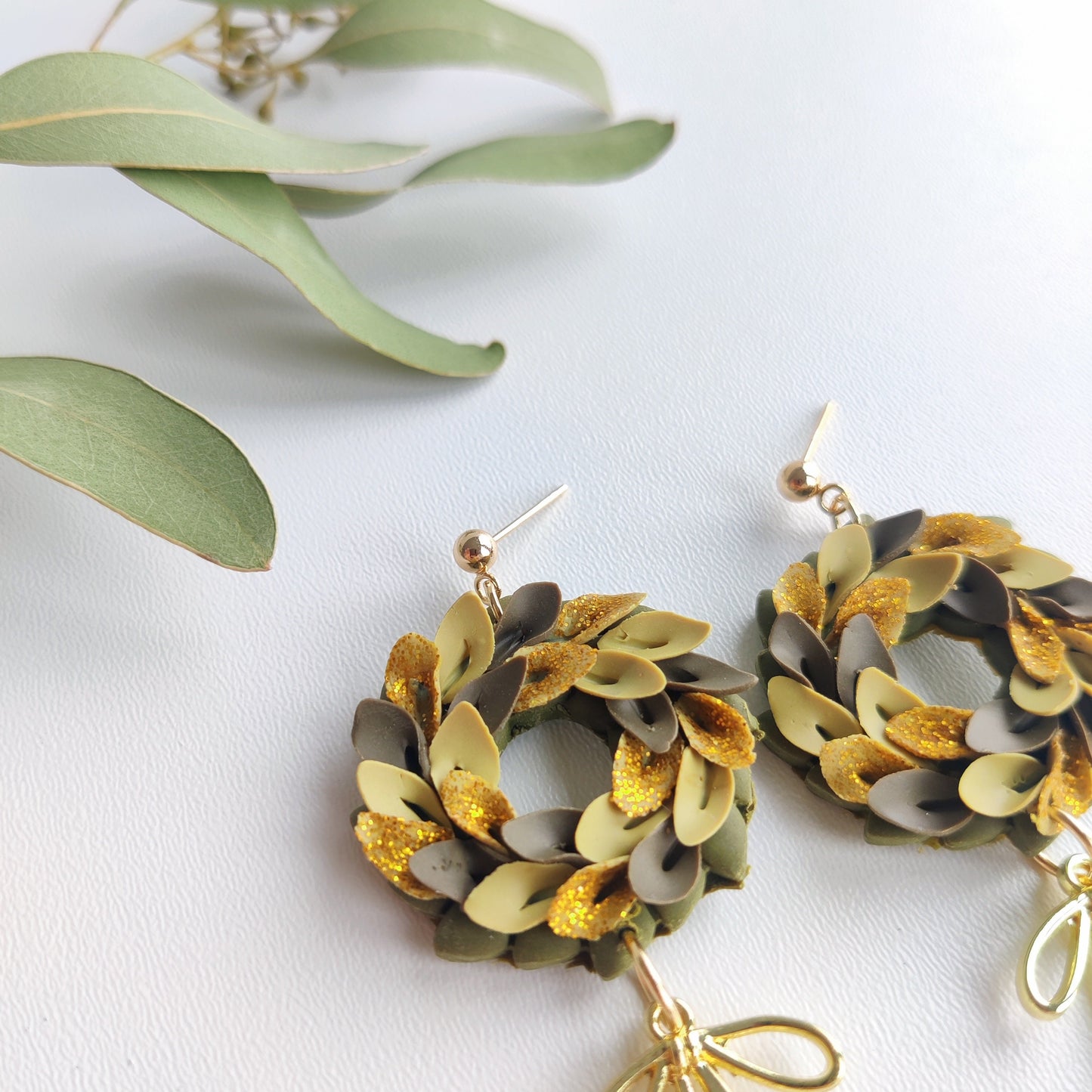 Christmas Earrings | Christmas Wreath Earrings | Polymer Clay Earrings | Holiday Earrings | Gifts for Her | Poinsettia Earrings