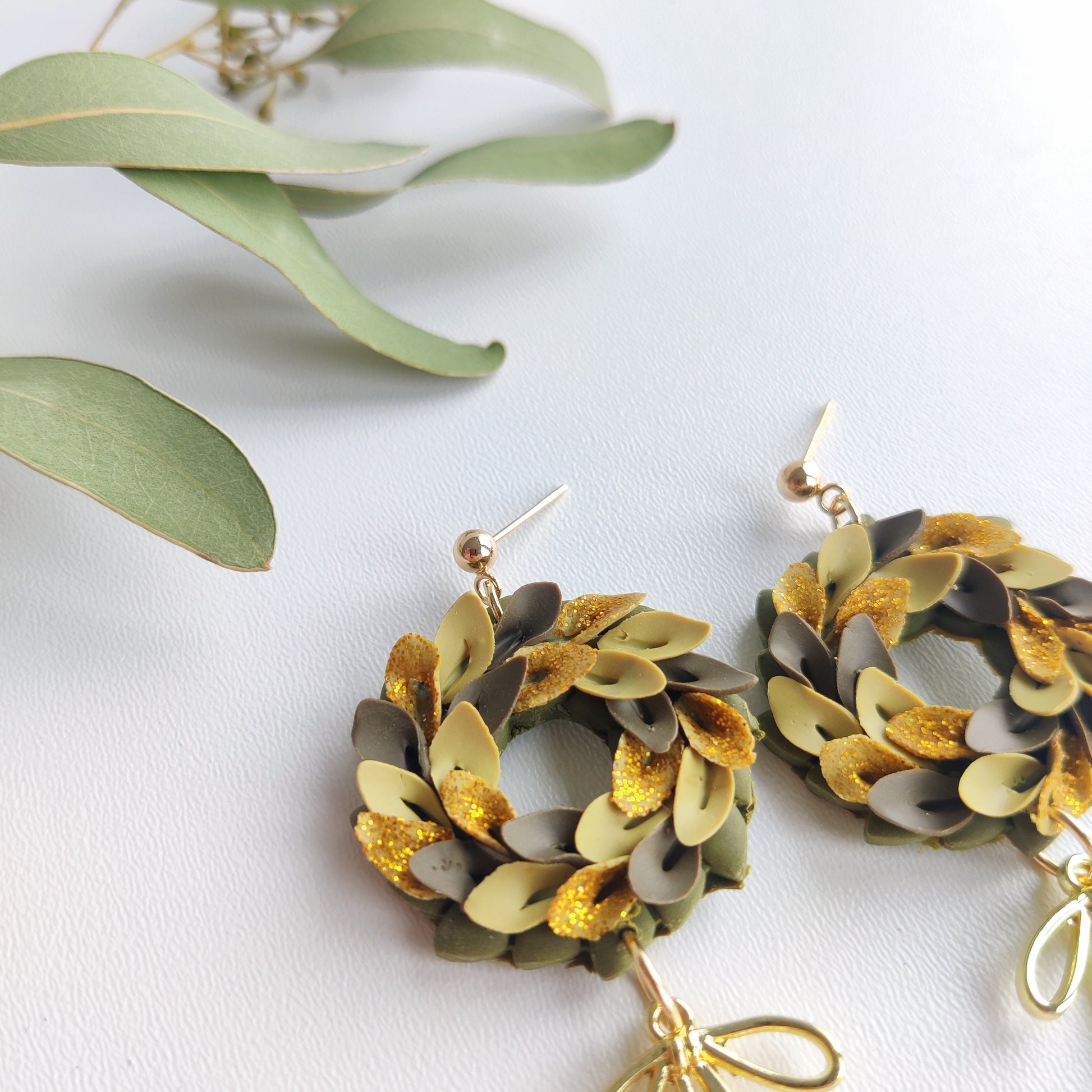 Christmas Earrings | Christmas Wreath Earrings | Polymer Clay Earrings | Holiday Earrings | Gifts for Her | Poinsettia Earrings