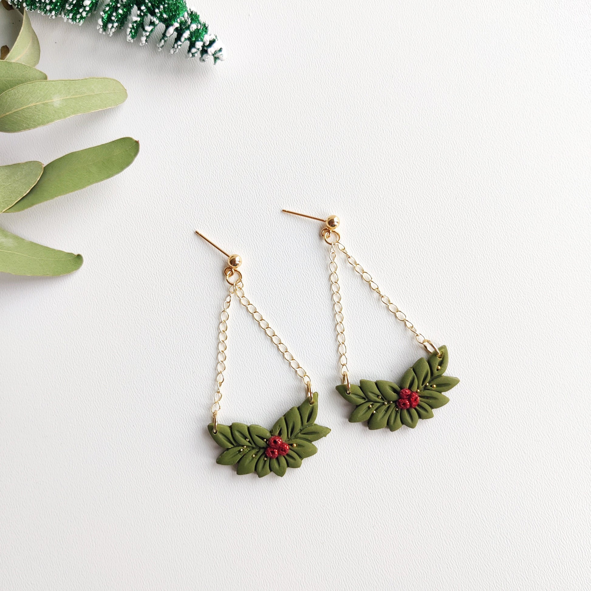 Christmas Earrings | Christmas Wreath Earrings | Polymer Clay Earrings | Holiday Earrings | Gifts for Her | Poinsettia Earrings