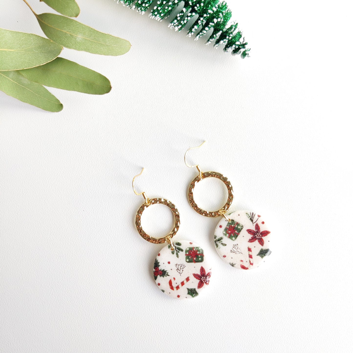 Christmas | Polymer Clay | Statement earrings | Christmas Tree | Holly Leaf | Earrings | Polymer clay and 14 k Gold Plated Earrings |