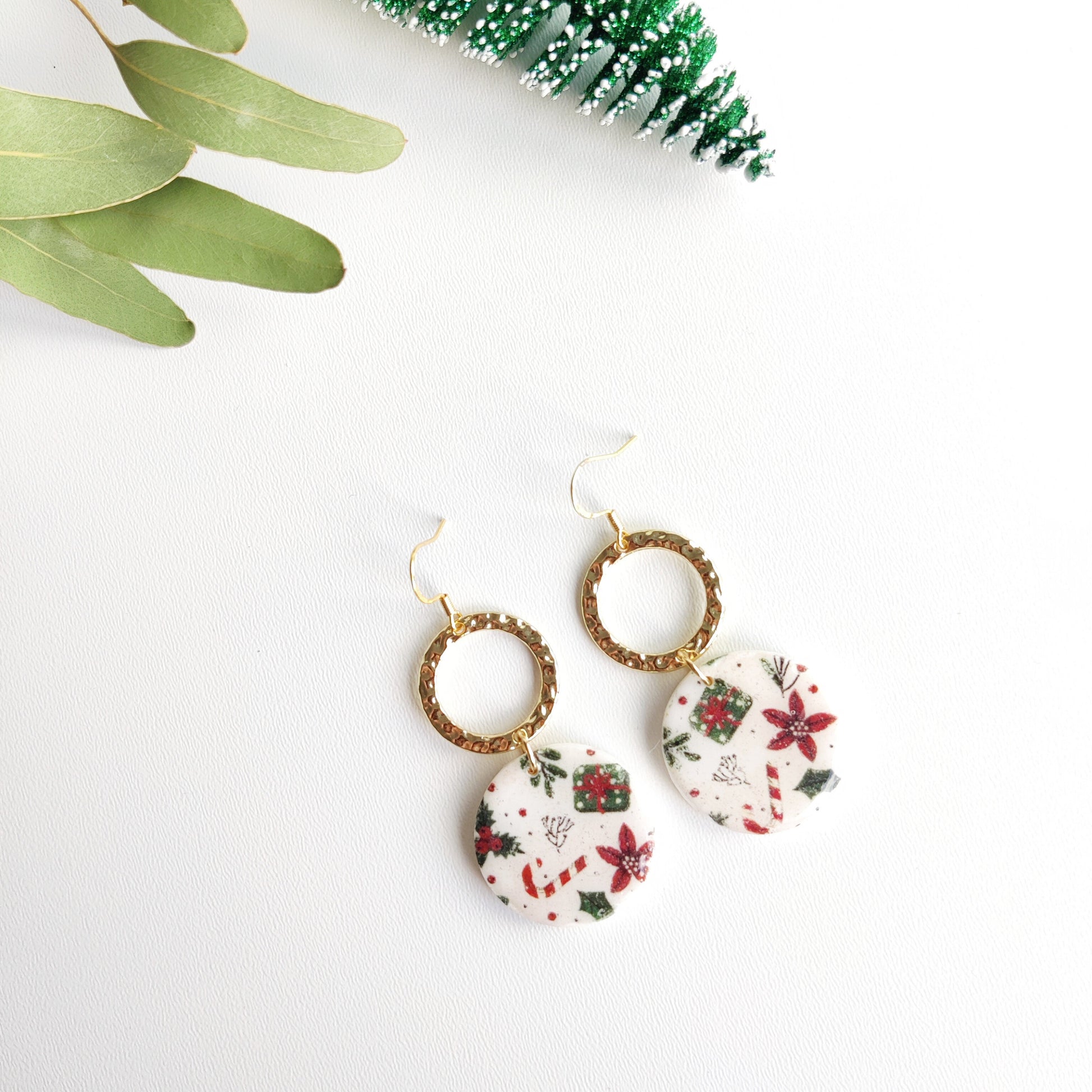 Christmas | Polymer Clay | Statement earrings | Christmas Tree | Holly Leaf | Earrings | Polymer clay and 14 k Gold Plated Earrings |
