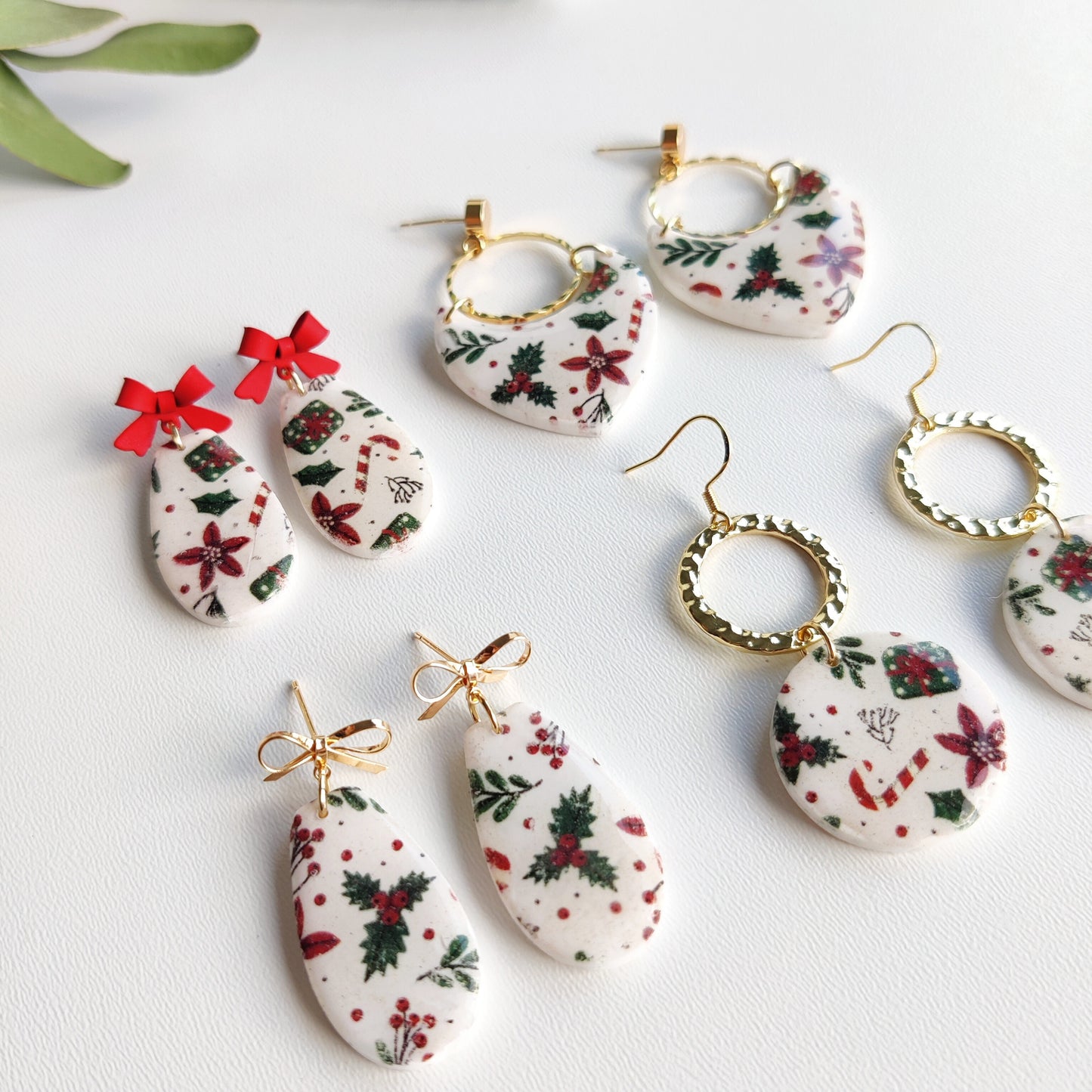 Christmas | Polymer Clay | Statement earrings | Christmas Tree | Holly Leaf | Earrings | Polymer clay and 14 k Gold Plated Earrings |