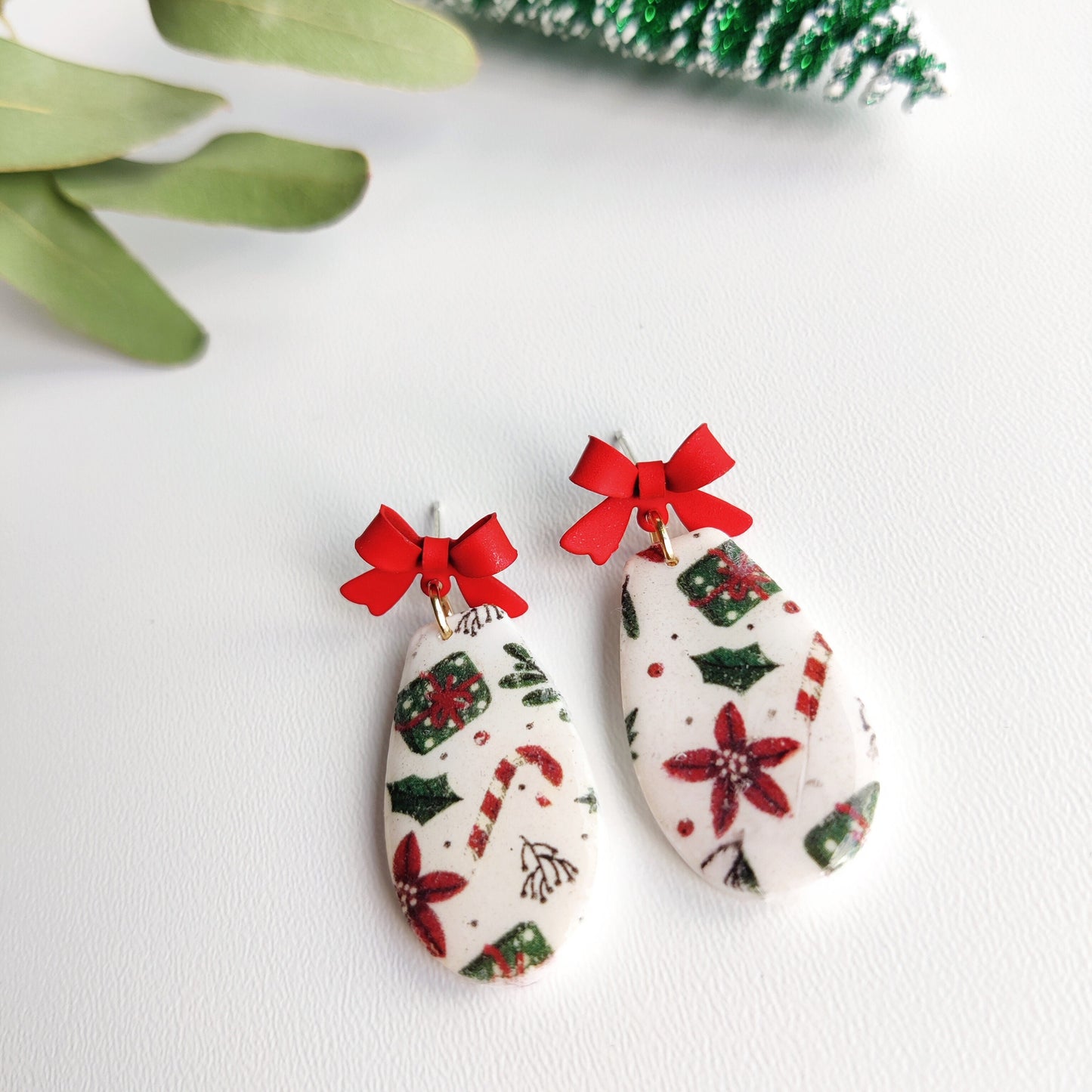 Christmas | Polymer Clay | Statement earrings | Christmas Tree | Holly Leaf | Earrings | Polymer clay and 14 k Gold Plated Earrings |