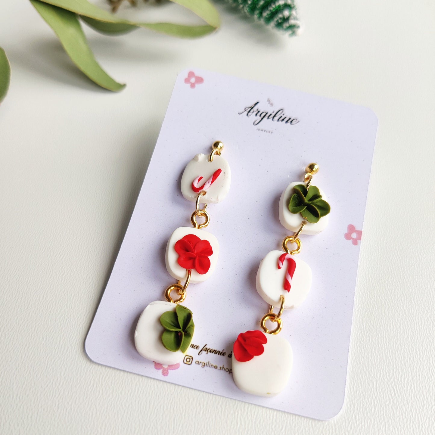 Christmas | Polymer Clay | Statement earrings | Christmas Tree | Floral earrings | dangle Earrings | flower | 14 k Gold Plated Earrings |
