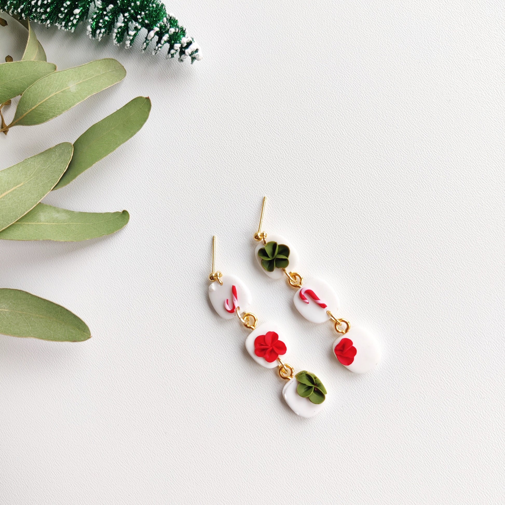 Christmas | Polymer Clay | Statement earrings | Christmas Tree | Floral earrings | dangle Earrings | flower | 14 k Gold Plated Earrings |