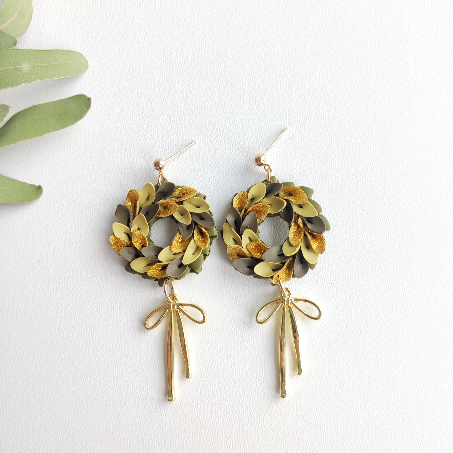 Christmas Earrings | Christmas Wreath Earrings | Polymer Clay Earrings | Holiday Earrings | Gifts for Her | Poinsettia Earrings