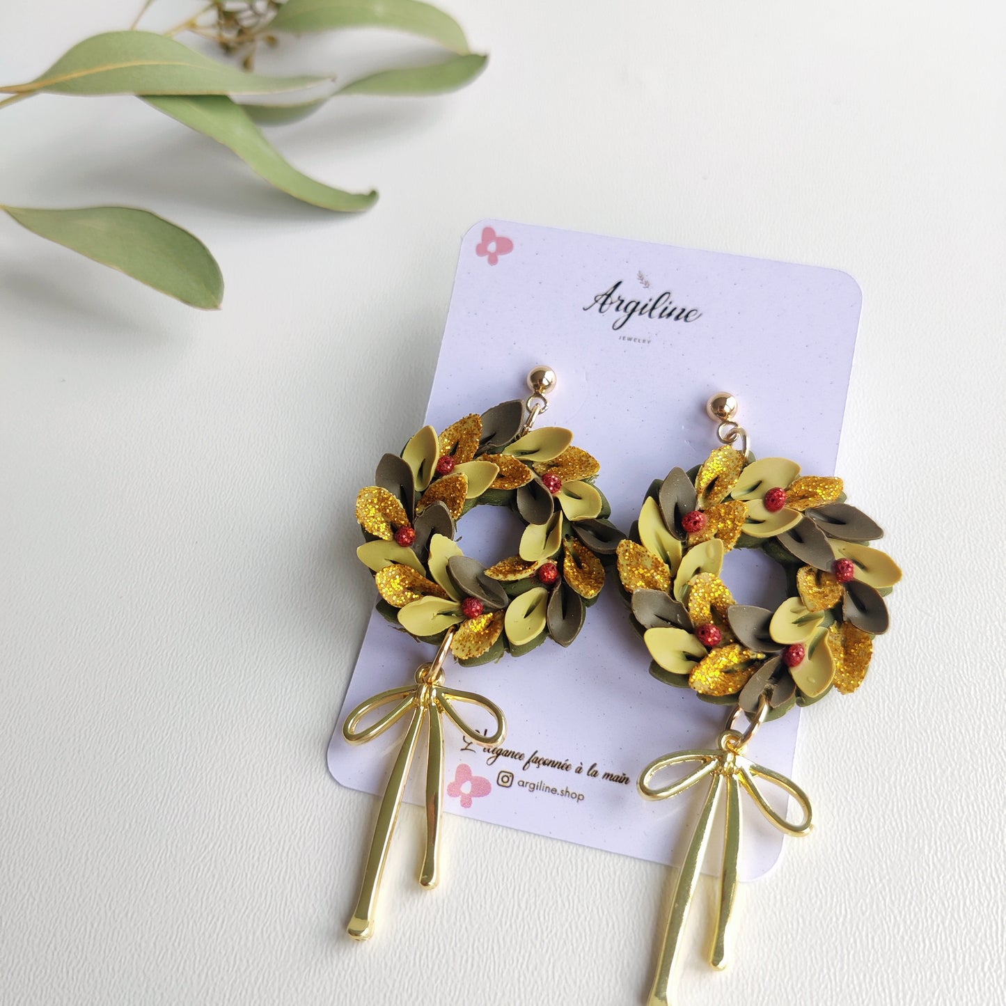 Christmas Earrings | Christmas Wreath Earrings | Polymer Clay Earrings | Holiday Earrings | Gifts for Her | Poinsettia Earrings