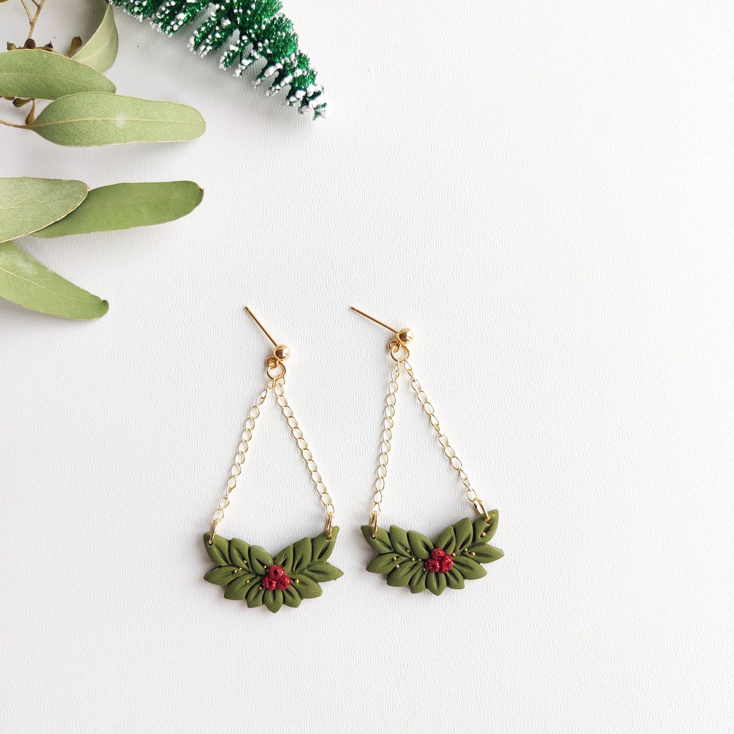 Christmas Earrings | Christmas Wreath Earrings | Polymer Clay Earrings | Holiday Earrings | Gifts for Her | Poinsettia Earrings