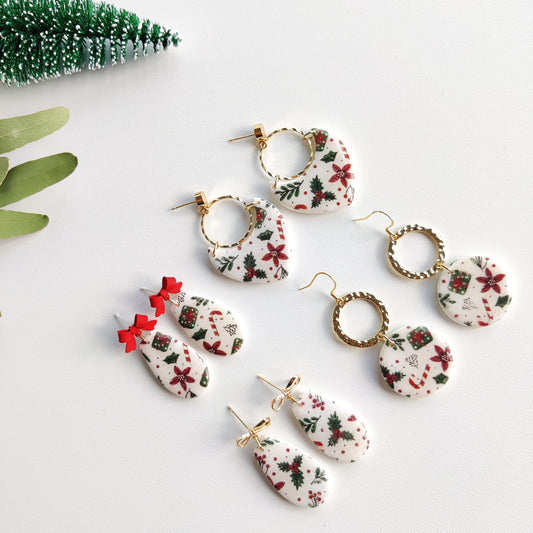 Christmas | Polymer Clay | Statement earrings | Christmas Tree | Holly Leaf | Earrings | Polymer clay and 14 k Gold Plated Earrings |