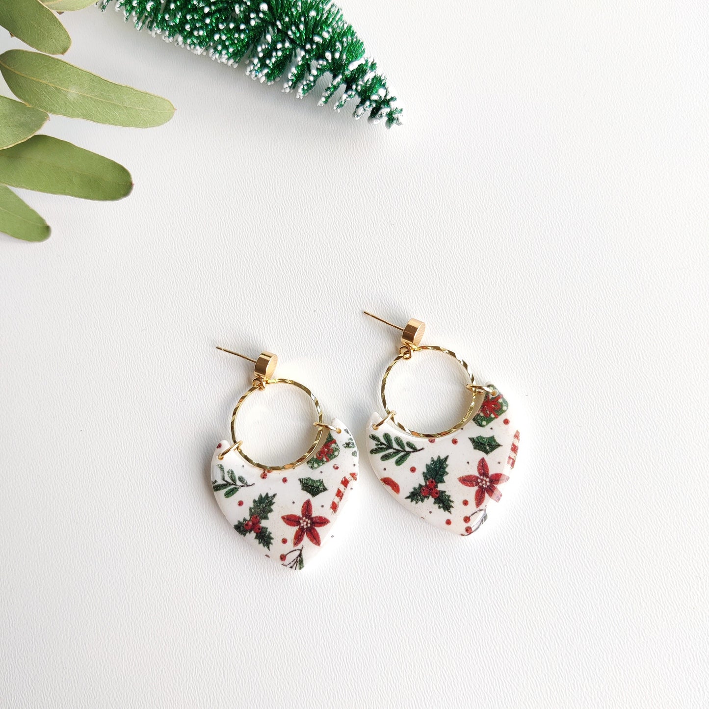 Christmas | Polymer Clay | Statement earrings | Christmas Tree | Holly Leaf | Earrings | Polymer clay and 14 k Gold Plated Earrings |