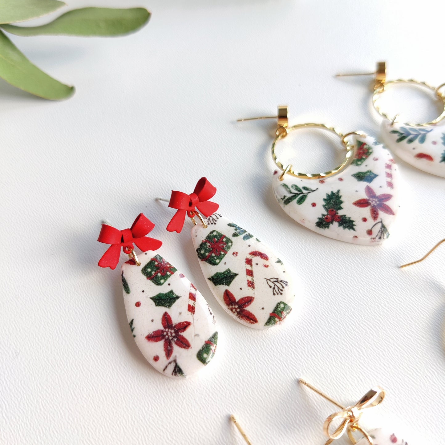 Christmas | Polymer Clay | Statement earrings | Christmas Tree | Holly Leaf | Earrings | Polymer clay and 14 k Gold Plated Earrings |
