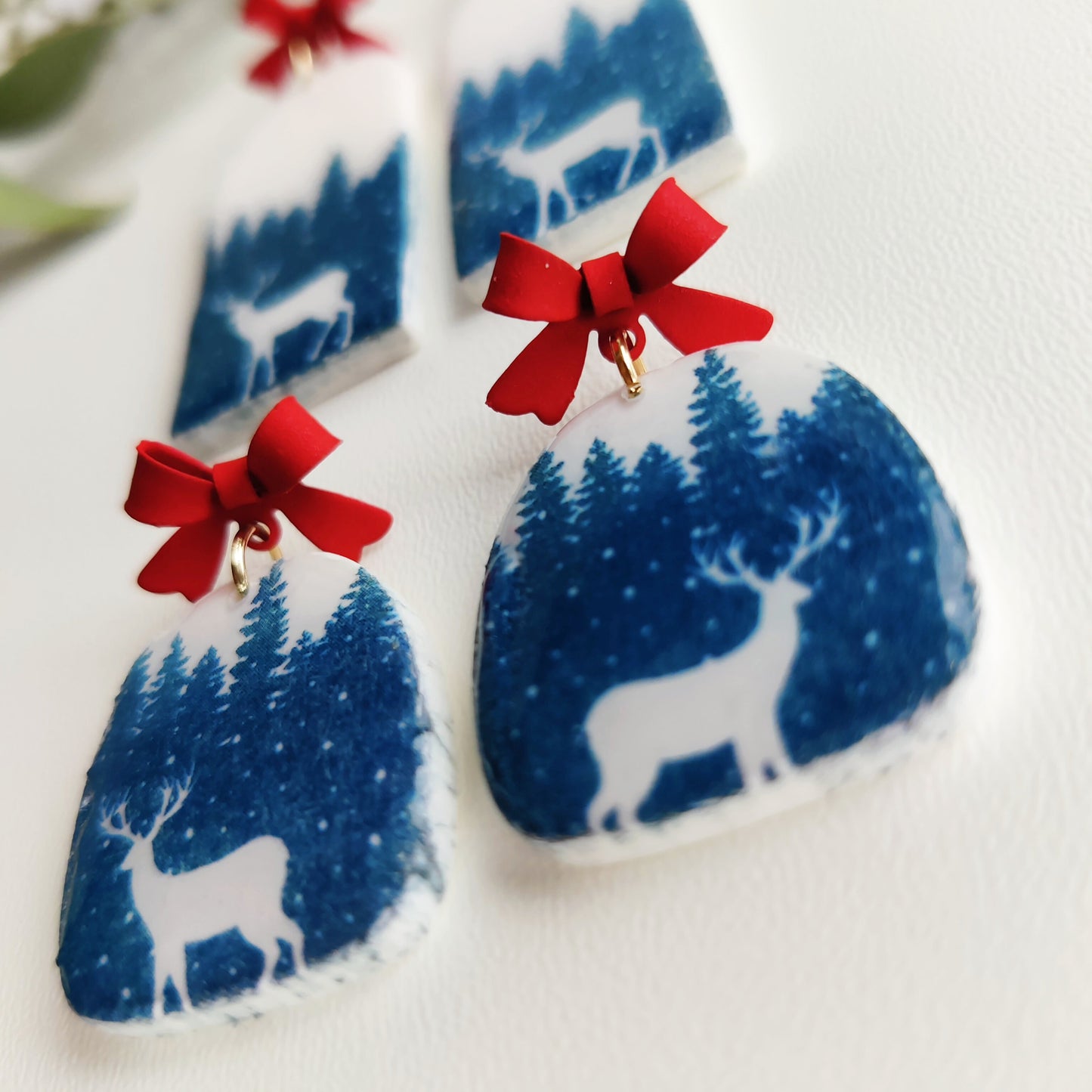 Christmas | Polymer Clay | Statement earrings | Christmas Tree | Holly Leaf | Earrings | Polymer clay and 14 k Gold Plated Earrings |