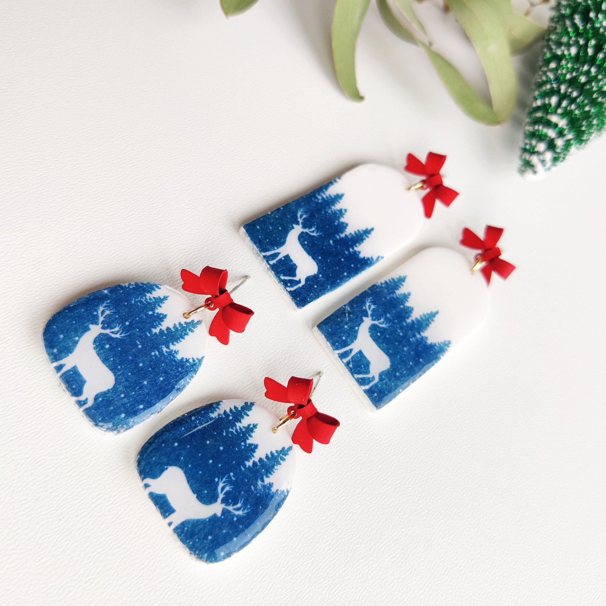 Christmas | Polymer Clay | Statement earrings | Christmas Tree | Holly Leaf | Earrings | Polymer clay and 14 k Gold Plated Earrings |