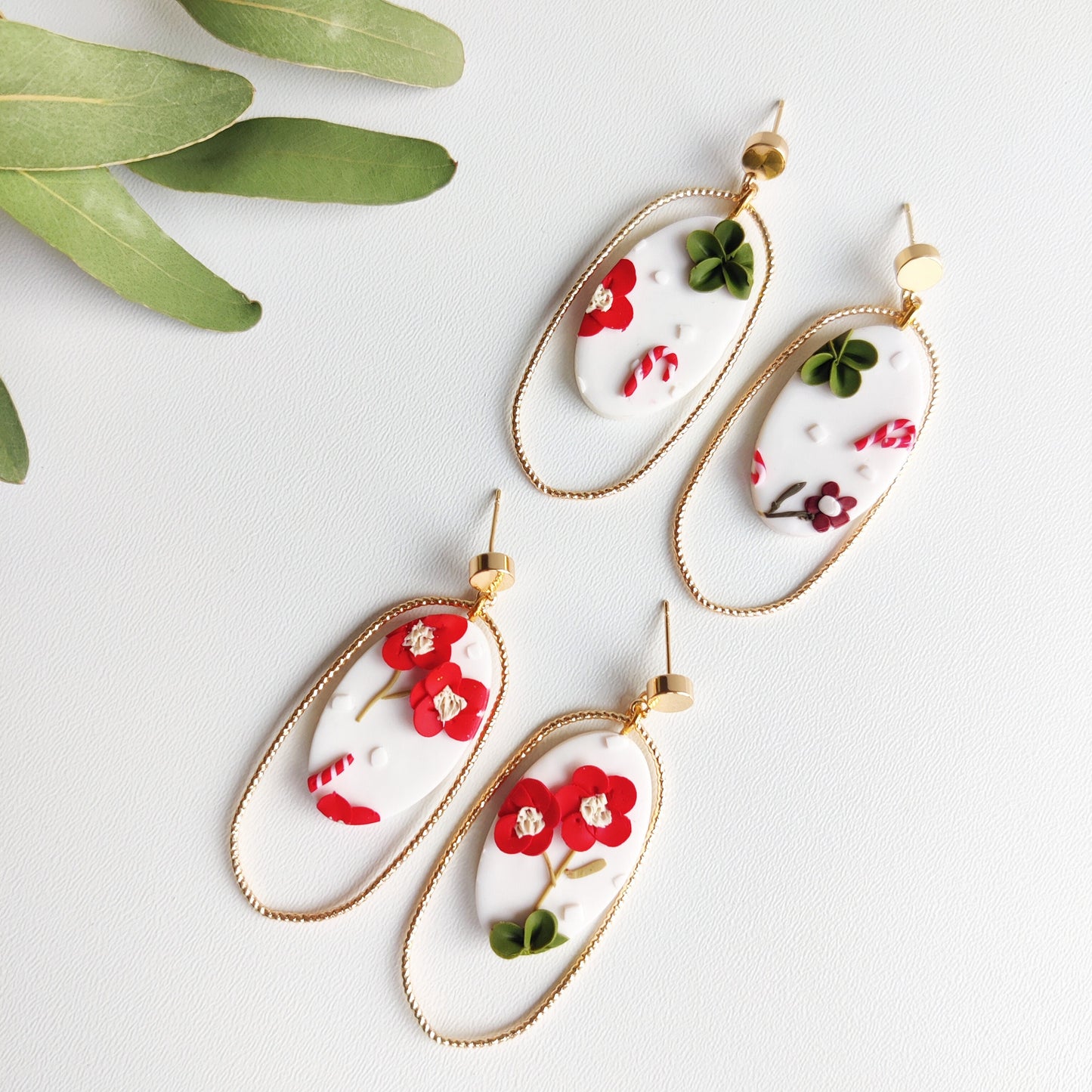 Christmas | Polymer Clay | Statement earrings | Christmas Tree | Floral earrings | Earrings | Polymer clay and 14 k Gold Plated Earrings |