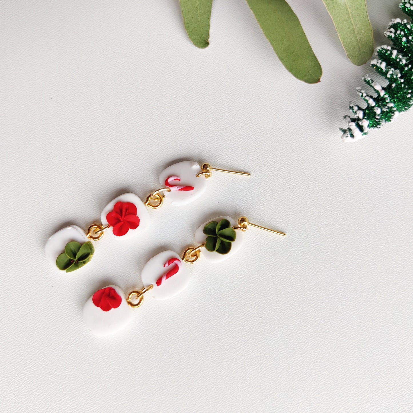 Christmas | Polymer Clay | Statement earrings | Christmas Tree | Floral earrings | dangle Earrings | flower | 14 k Gold Plated Earrings |