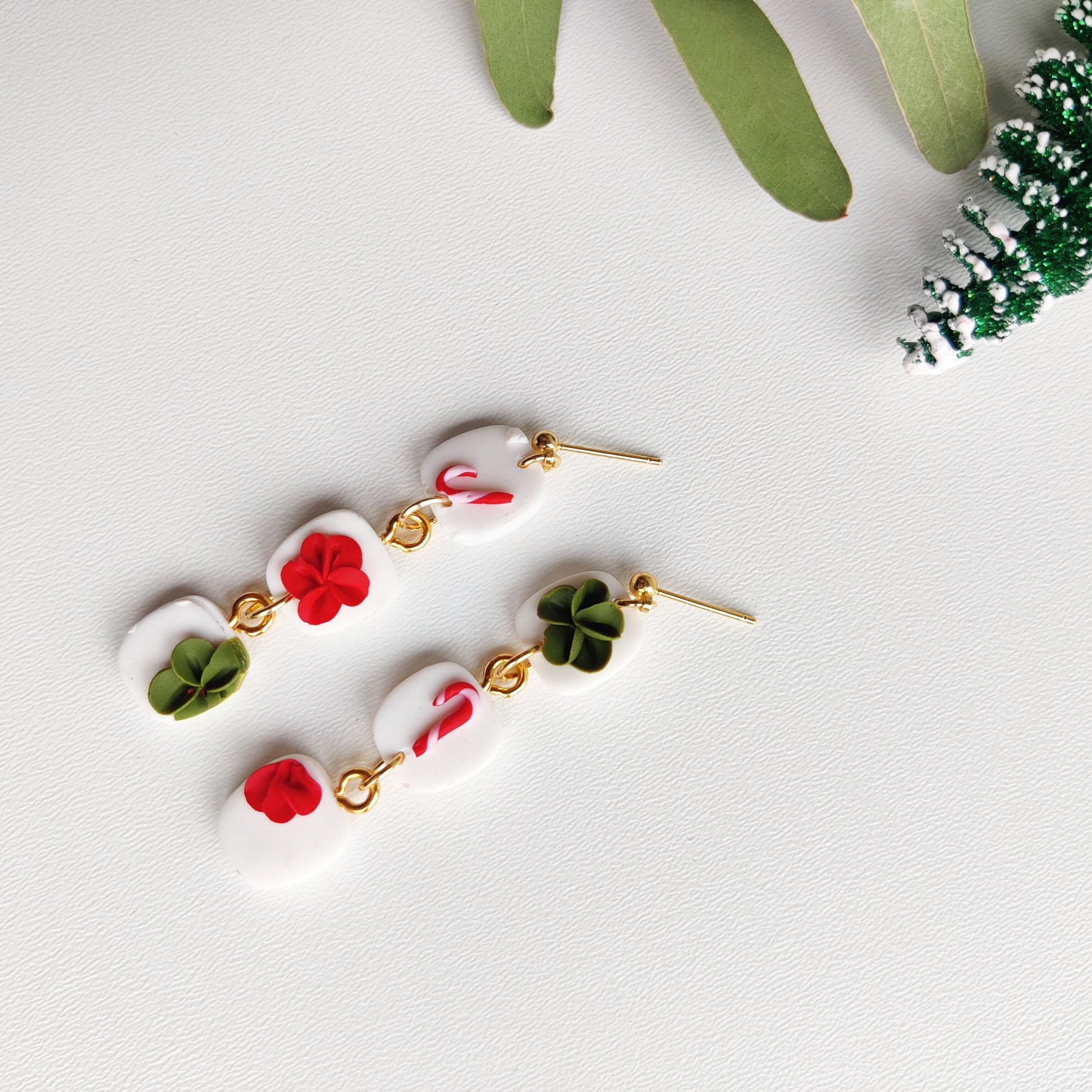 Christmas | Polymer Clay | Statement earrings | Christmas Tree | Floral earrings | dangle Earrings | flower | 14 k Gold Plated Earrings |