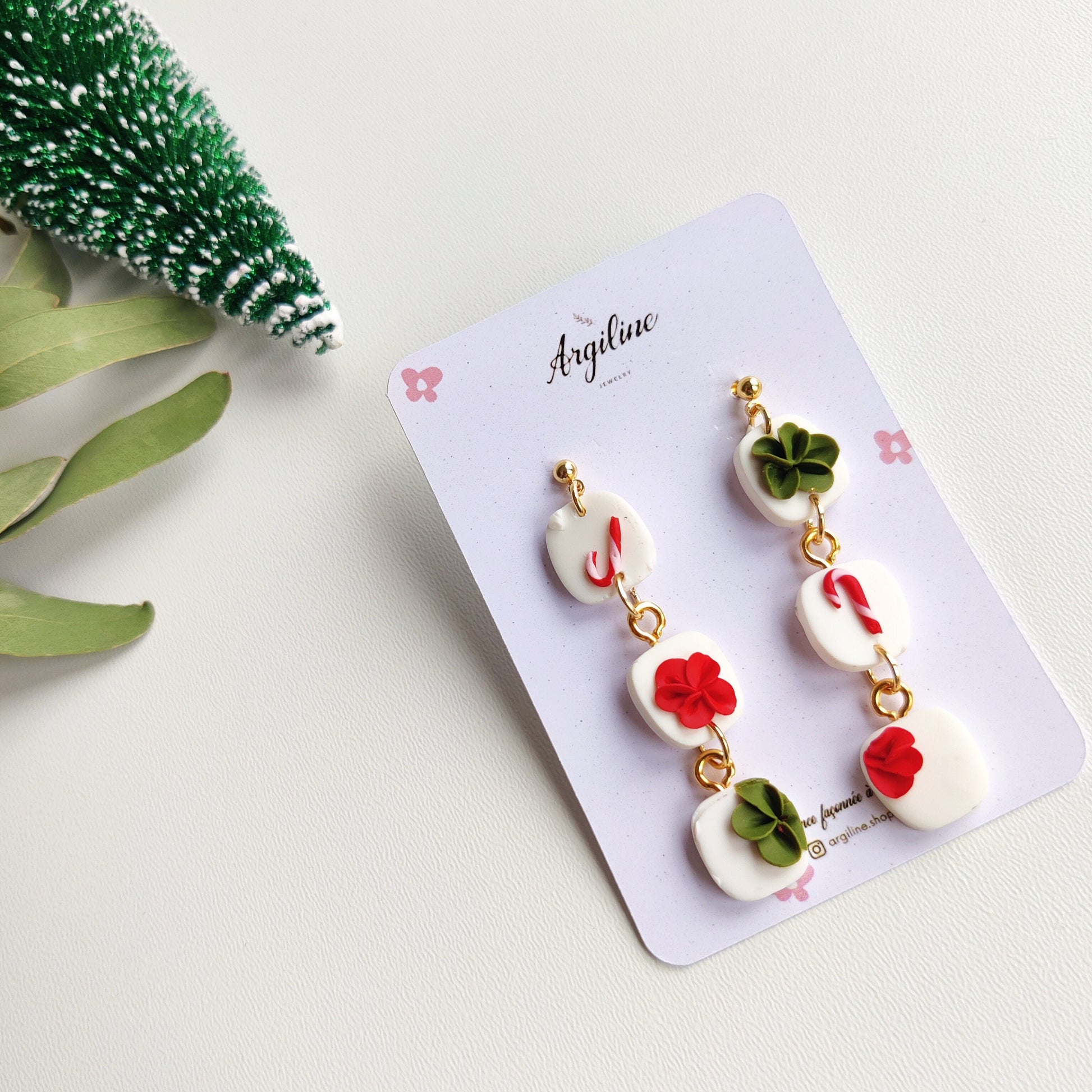 Christmas | Polymer Clay | Statement earrings | Christmas Tree | Floral earrings | dangle Earrings | flower | 14 k Gold Plated Earrings |