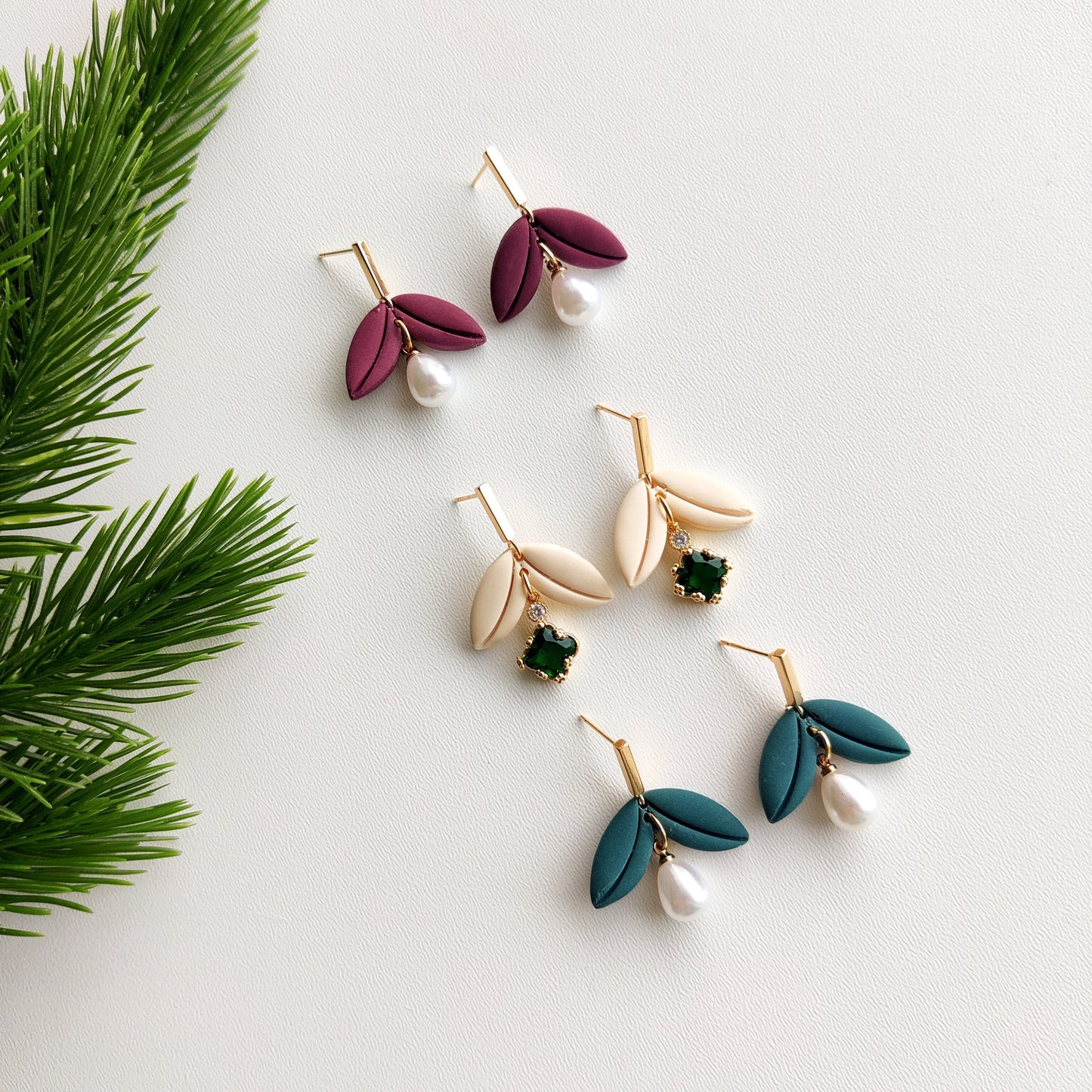 Polymer Clay Earrings | Floral clay drop earrings | Long Flower Statement Minimalist Earrings | handmade gift | UK bridal earrings