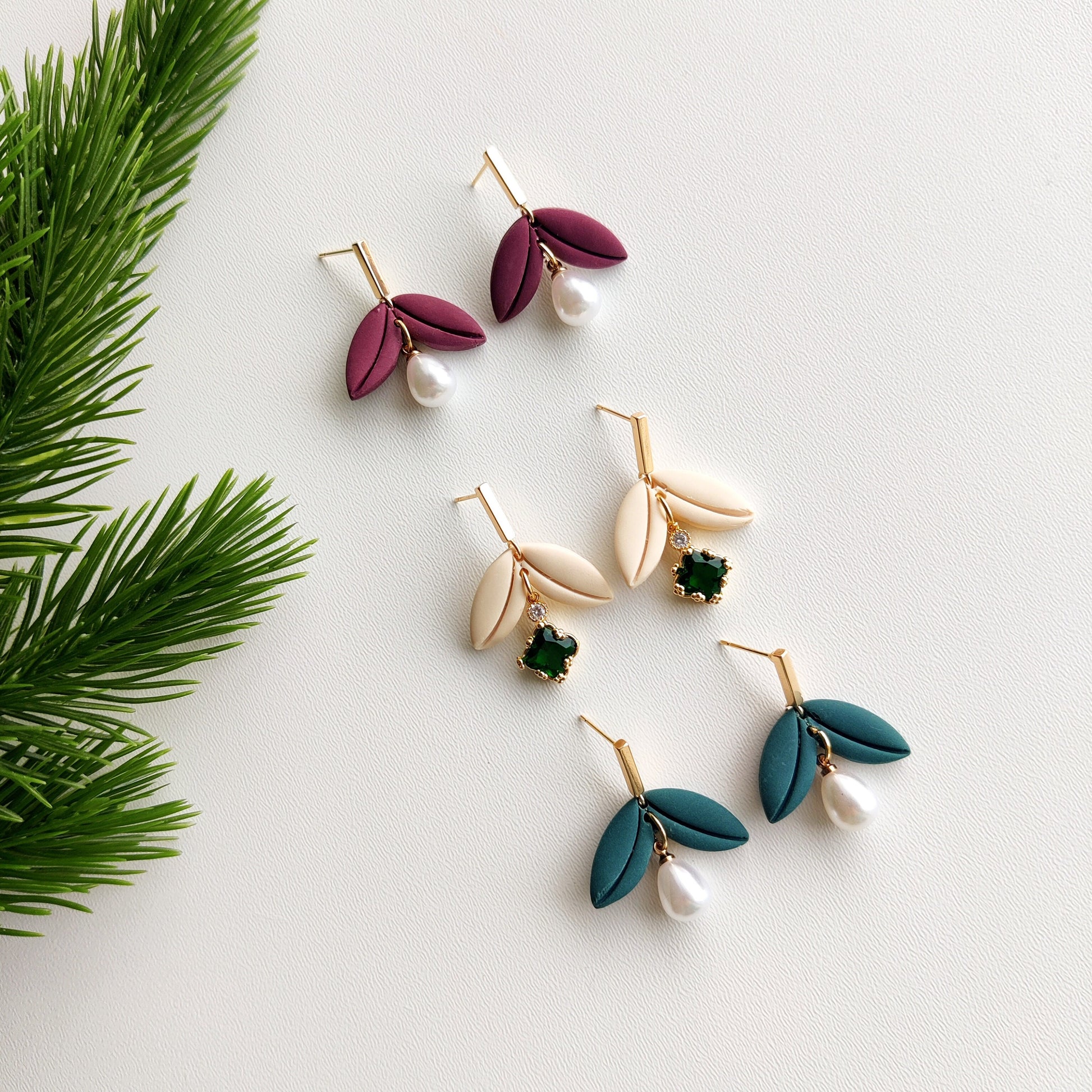 Polymer Clay Earrings | Floral clay drop earrings | Long Flower Statement Minimalist Earrings | handmade gift | UK bridal earrings