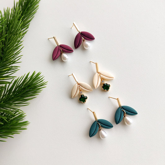 Polymer Clay Earrings | Floral clay drop earrings | Long Flower Statement Minimalist Earrings | handmade gift | UK bridal earrings