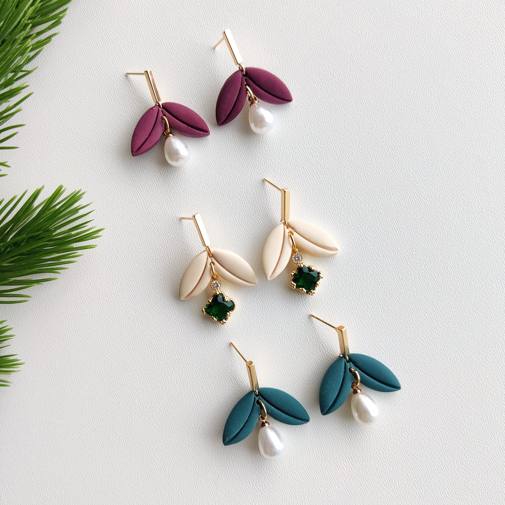 Polymer Clay Earrings | Floral clay drop earrings | Long Flower Statement Minimalist Earrings | handmade gift | UK bridal earrings