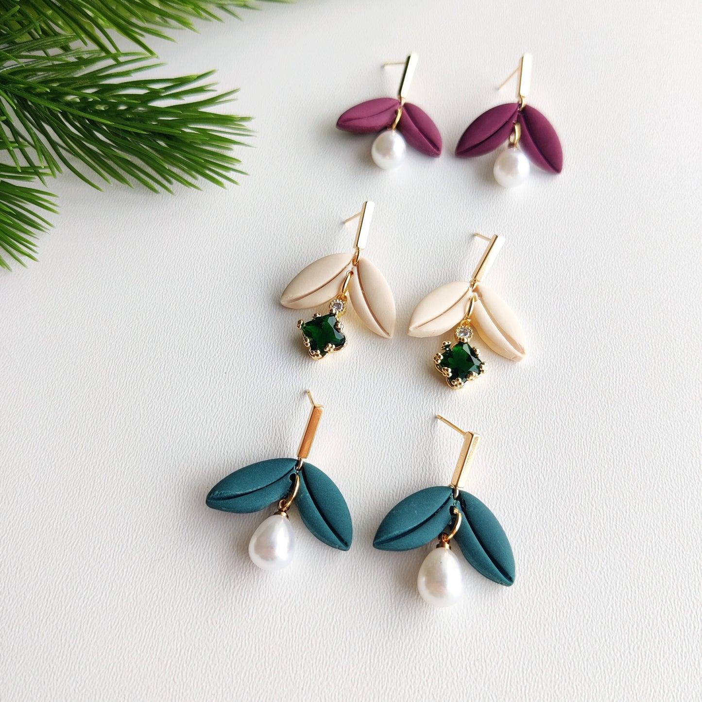 Polymer Clay Earrings | Floral clay drop earrings | Long Flower Statement Minimalist Earrings | handmade gift | UK bridal earrings