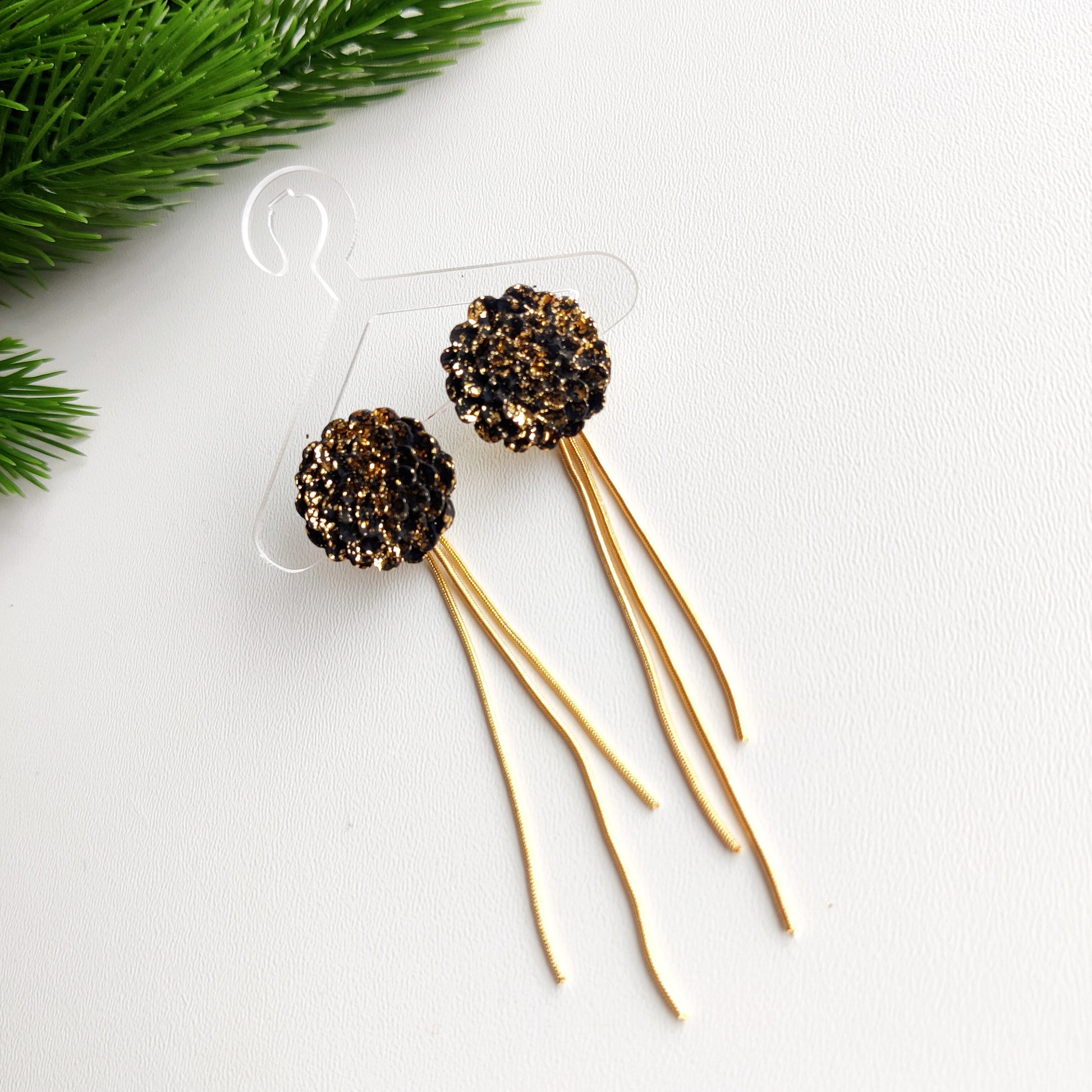 Black Gold Handmade Earrings | Festive Flower Earrings | NYE Earrings | New year eve Flower Earring | Dangle Earring | Gold Earrings