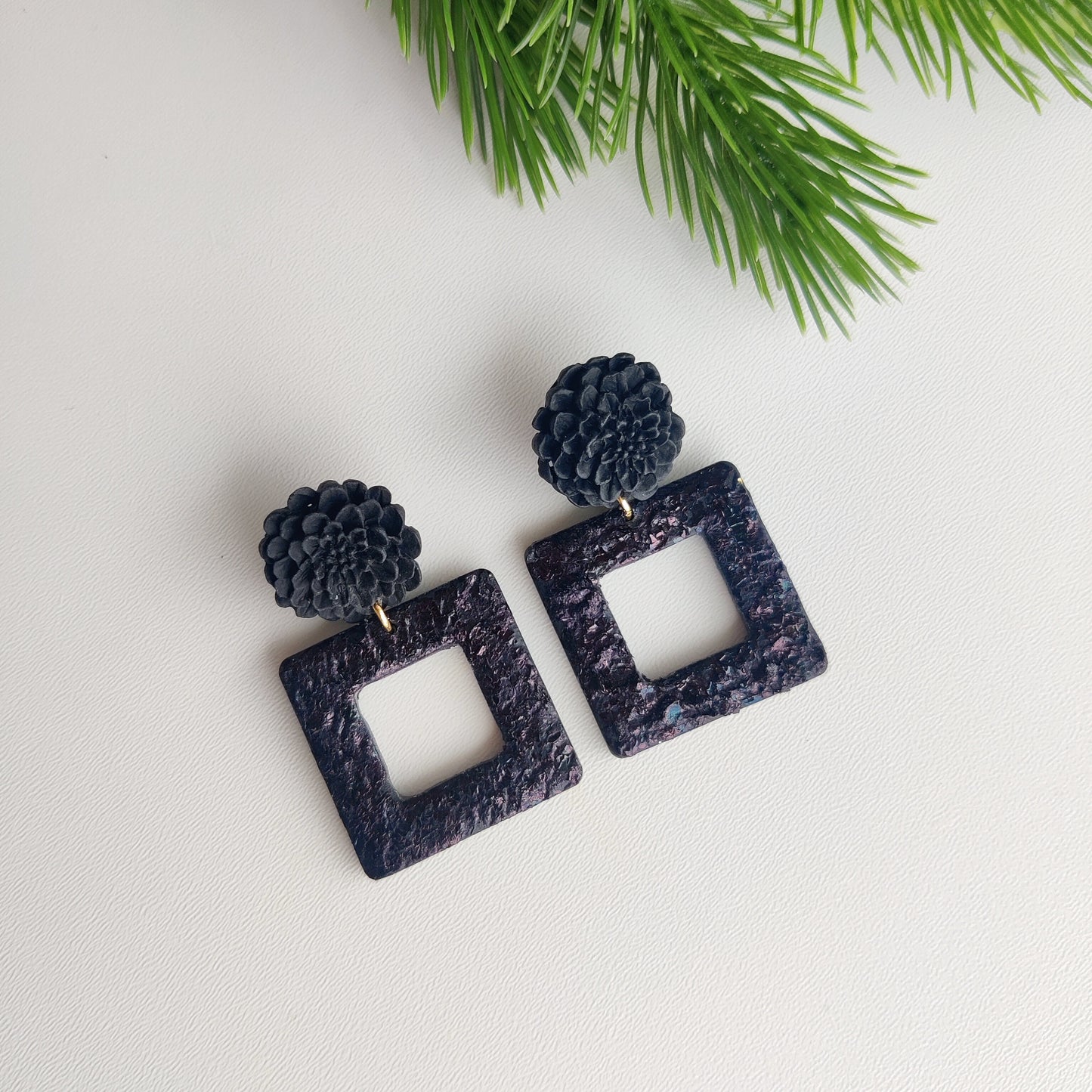 Black gothic Handmade Earrings | Festive Flower Earrings | NYE Earrings | New year eve Flower Earring | Dangle Earring | Gold Earrings