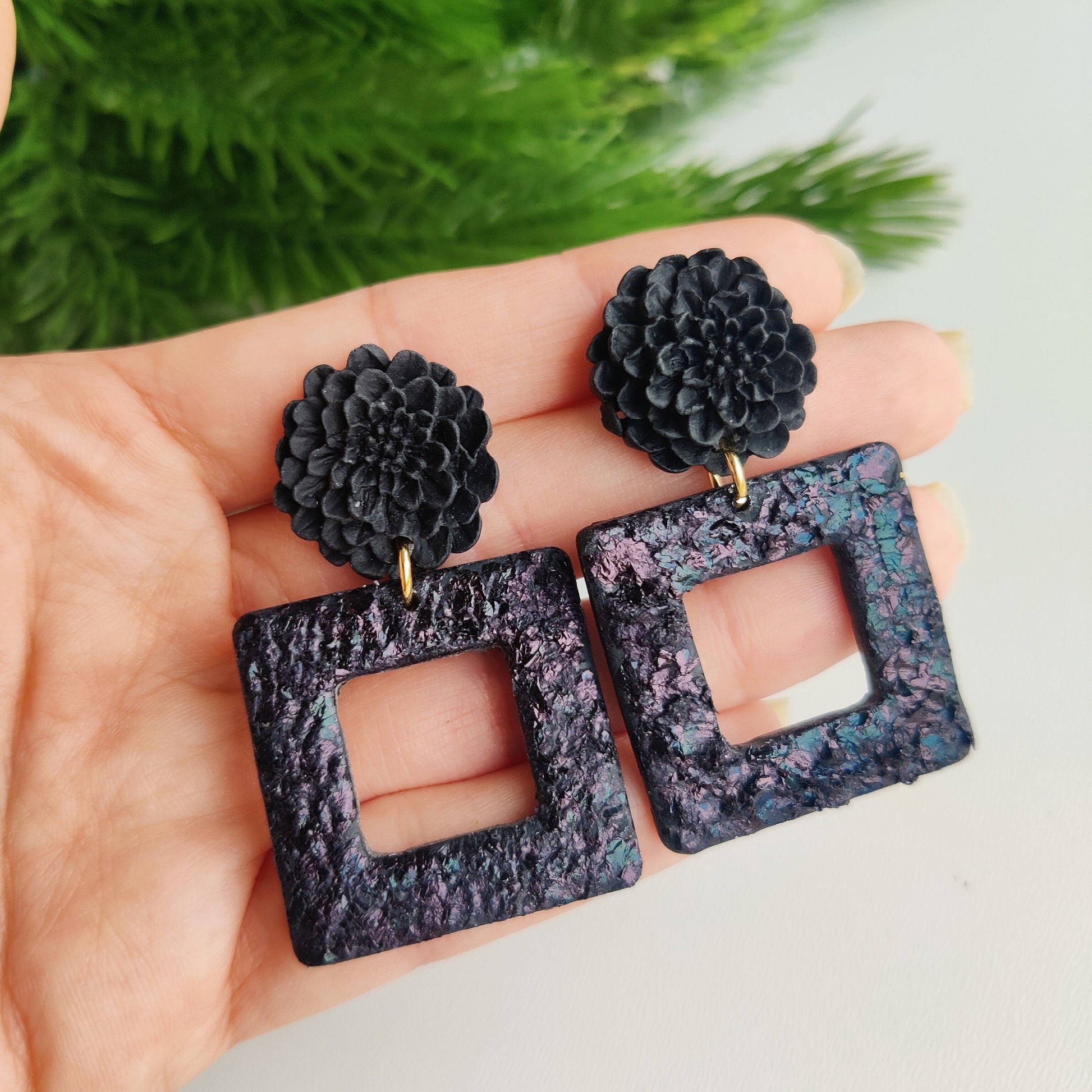 Black gothic Handmade Earrings | Festive Flower Earrings | NYE Earrings | New year eve Flower Earring | Dangle Earring | Gold Earrings