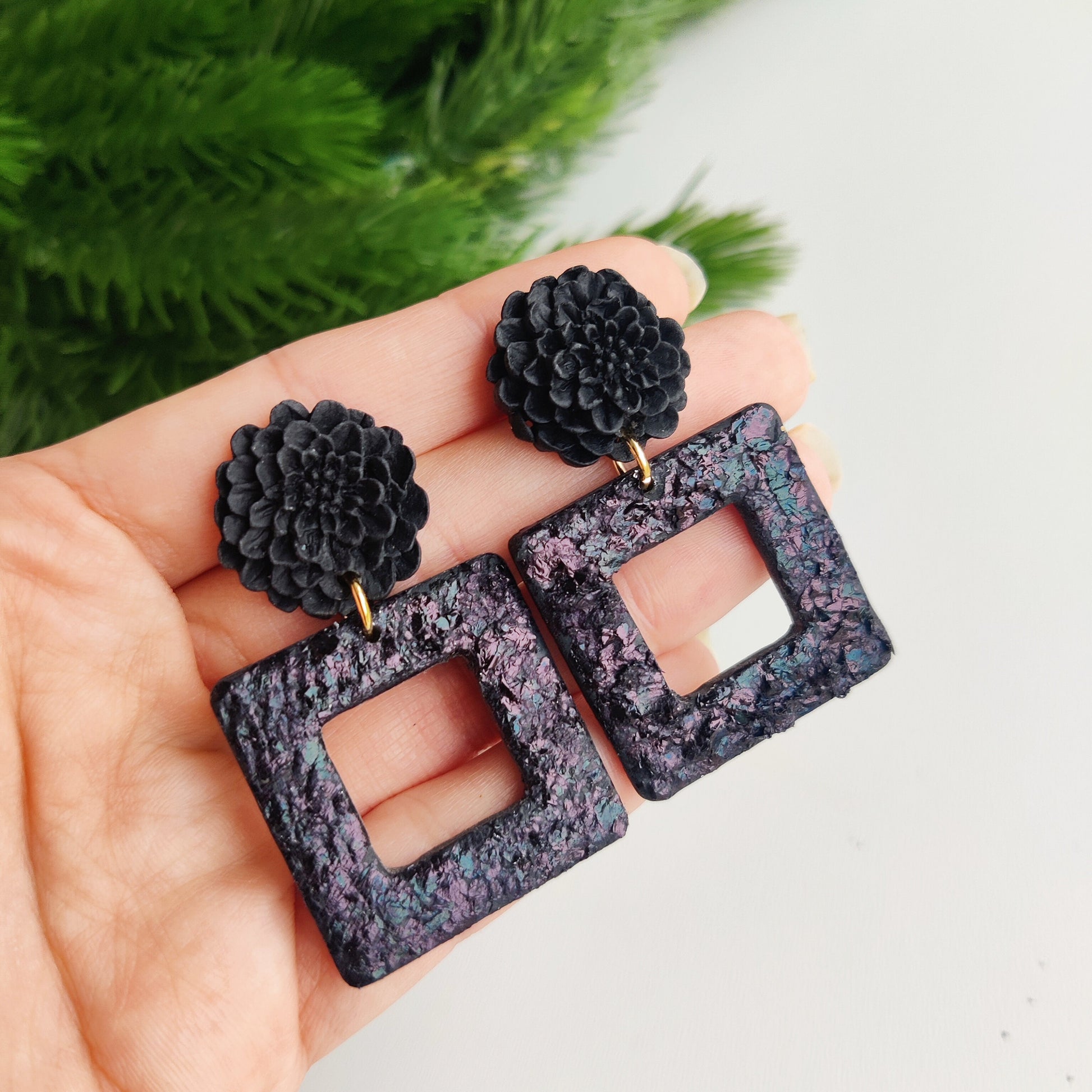 Black gothic Handmade Earrings | Festive Flower Earrings | NYE Earrings | New year eve Flower Earring | Dangle Earring | Gold Earrings