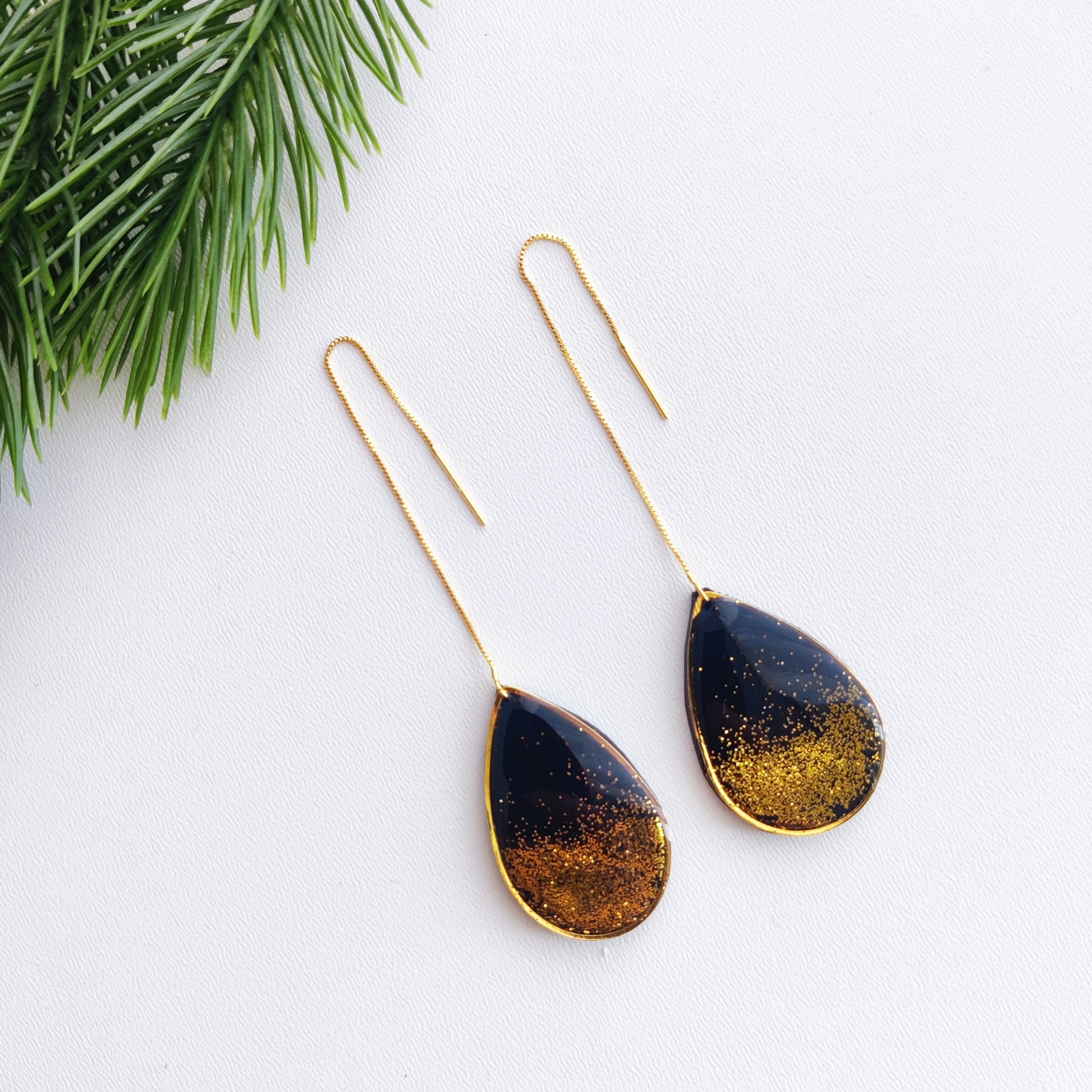 Black teardrop Earrings | Festive teardrop Earrings | NYE Earrings | New year eve glitter Earring | Dangle Earring | Gold Earrings