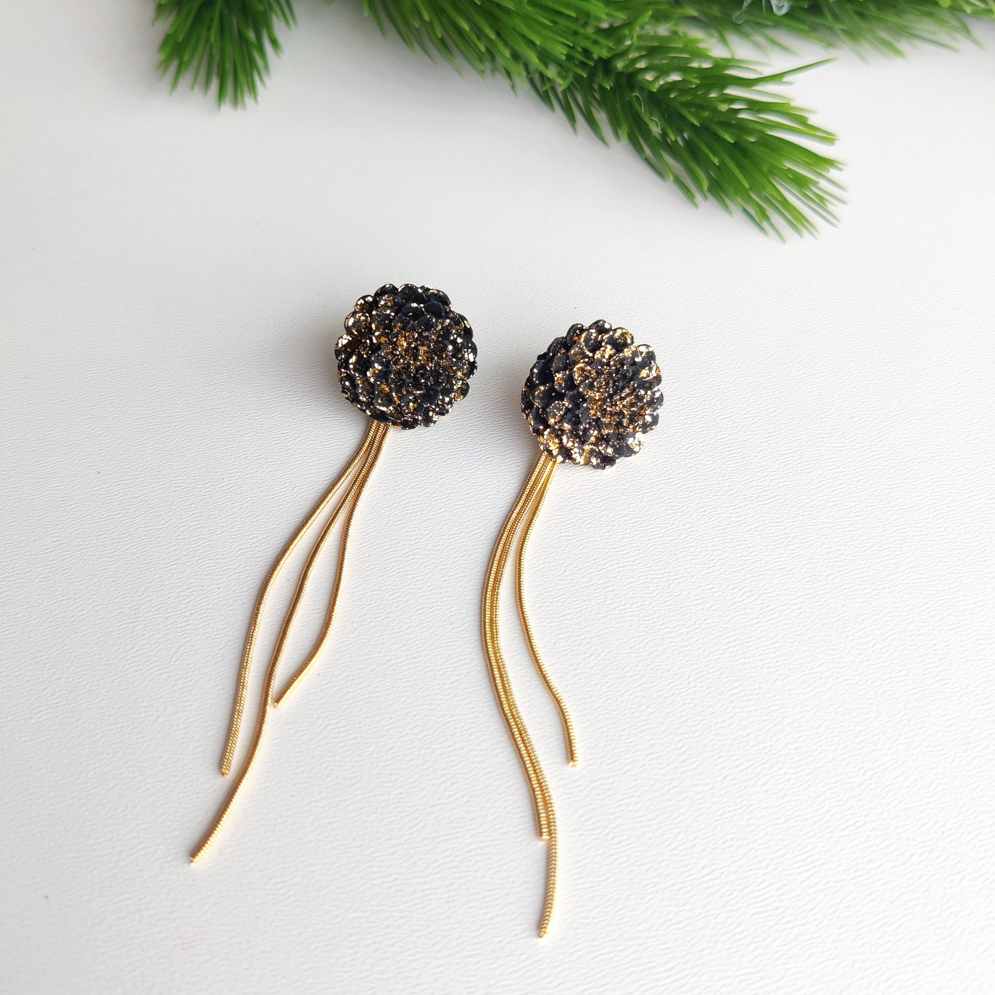 Black Gold Handmade Earrings | Festive Flower Earrings | NYE Earrings | New year eve Flower Earring | Dangle Earring | Gold Earrings