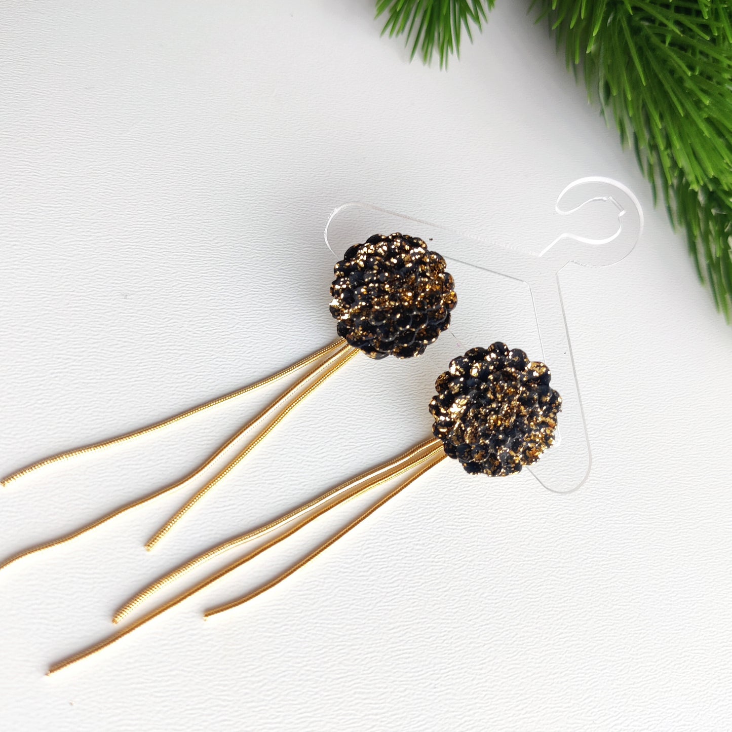 Black Gold Handmade Earrings | Festive Flower Earrings | NYE Earrings | New year eve Flower Earring | Dangle Earring | Gold Earrings