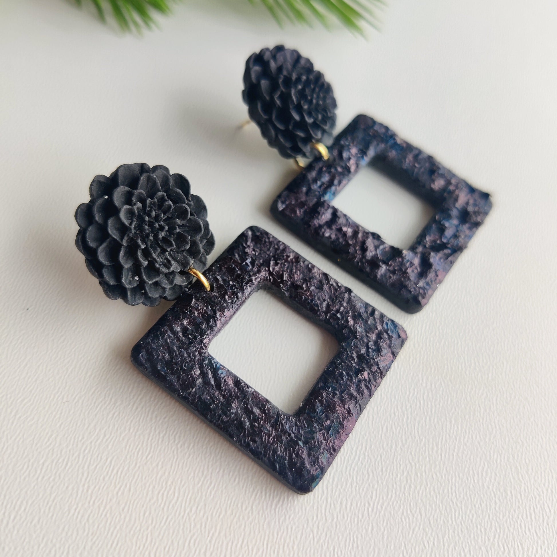 Black gothic Handmade Earrings | Festive Flower Earrings | NYE Earrings | New year eve Flower Earring | Dangle Earring | Gold Earrings