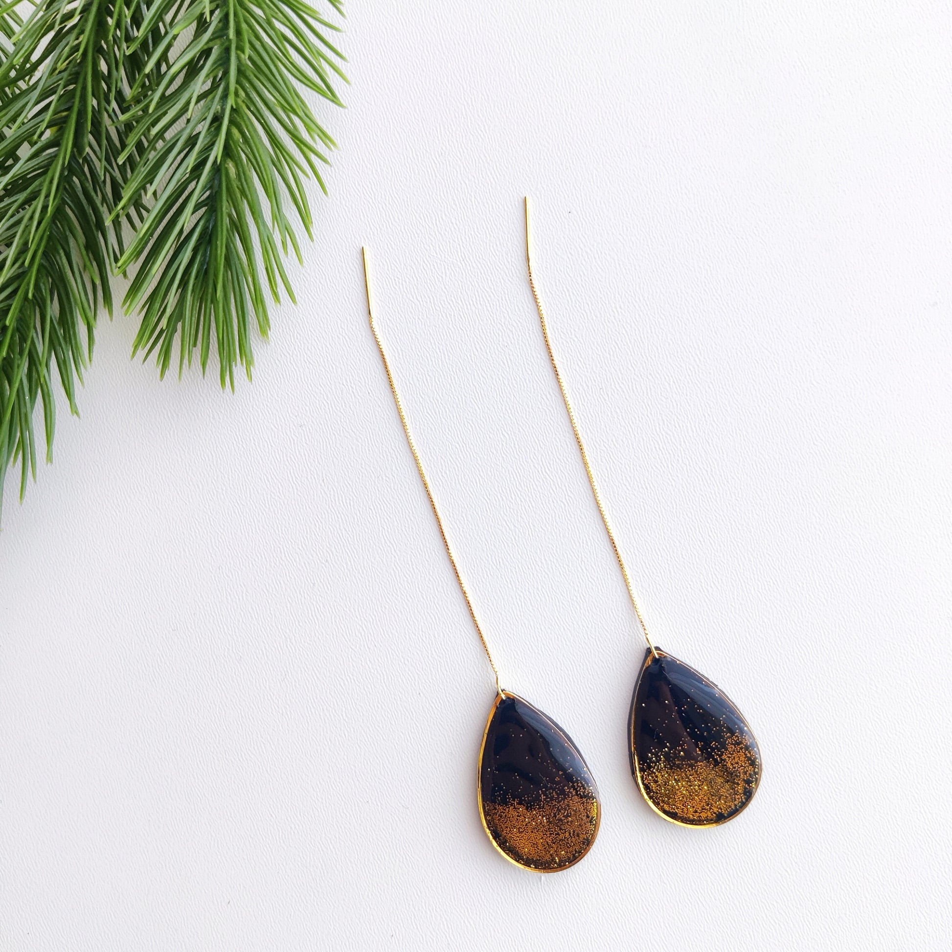 Black teardrop Earrings | Festive teardrop Earrings | NYE Earrings | New year eve glitter Earring | Dangle Earring | Gold Earrings