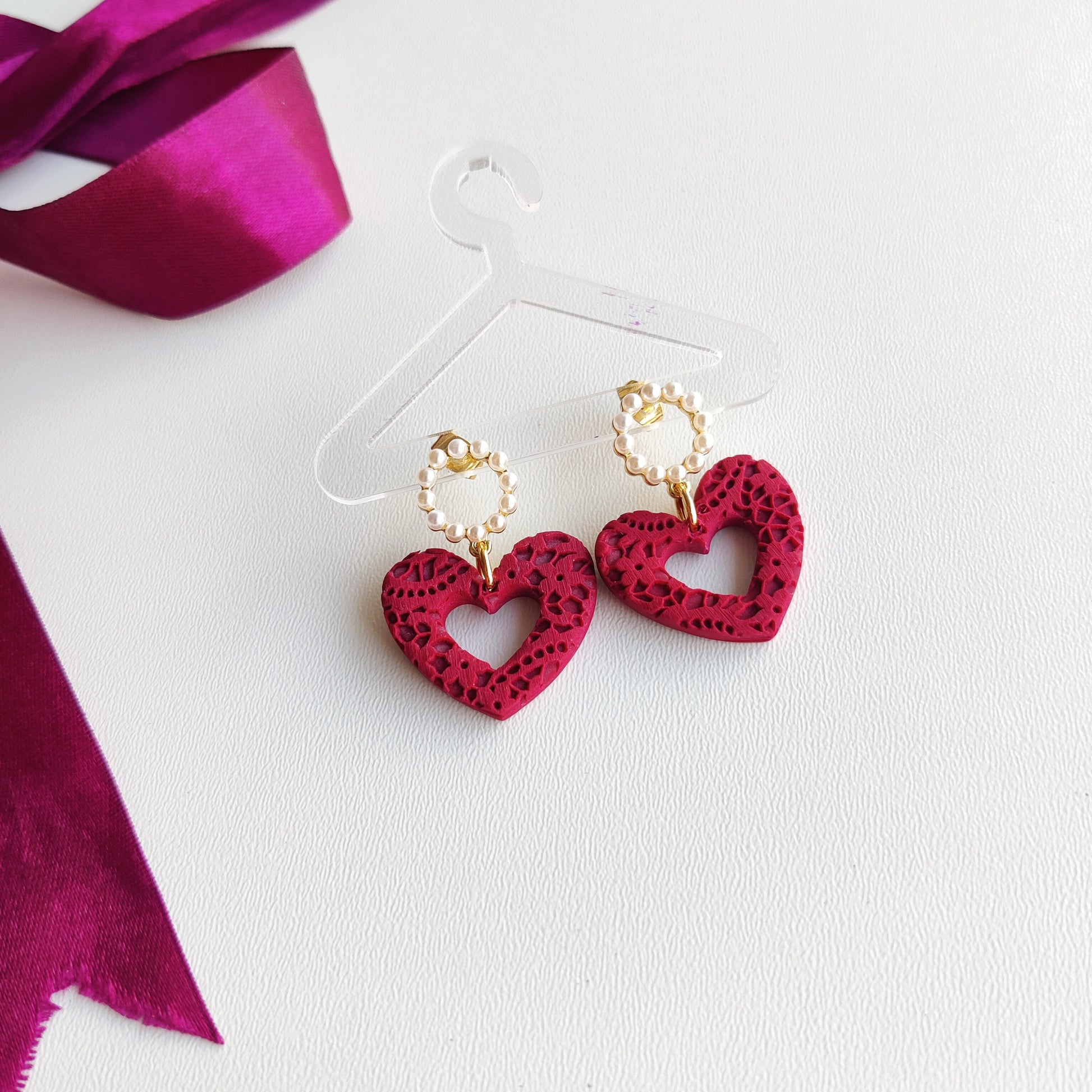 Heart Earrings | Valentine's Day Earrings | Polymer Clay Earrings | Clay Earrings | Floral Earrings | Pink | Handmade Jewellery | Gift