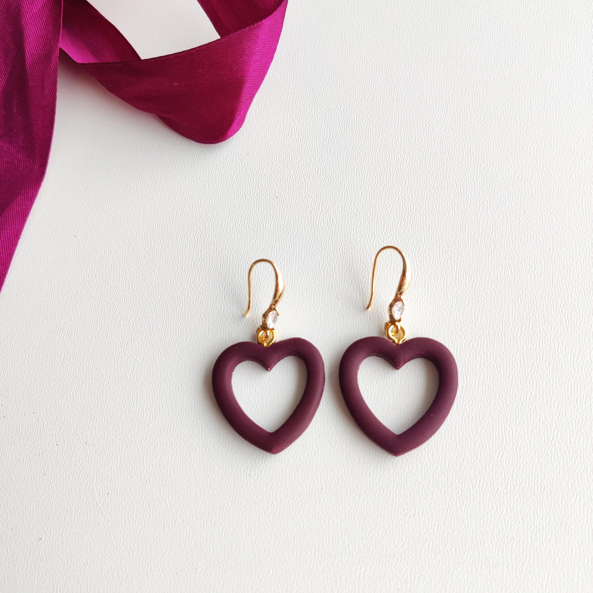 Heart Earrings | Valentine's Day Earrings | Polymer Clay Earrings | Clay Earrings | Floral Earrings | Pink | Handmade Jewellery | Gift