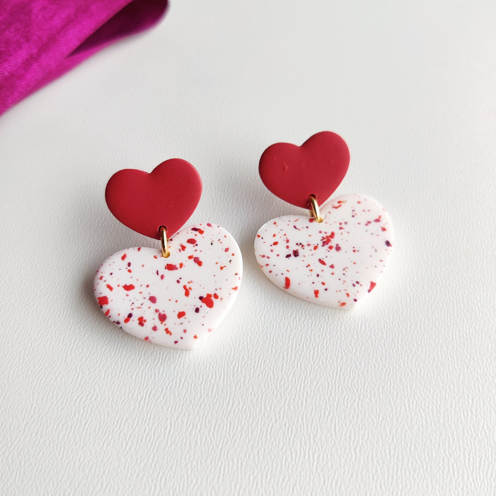 Heart Earrings | Valentine's Day Earrings | Polymer Clay Earrings | Clay Earrings | Floral Earrings | Pink | Handmade Jewellery | Gift