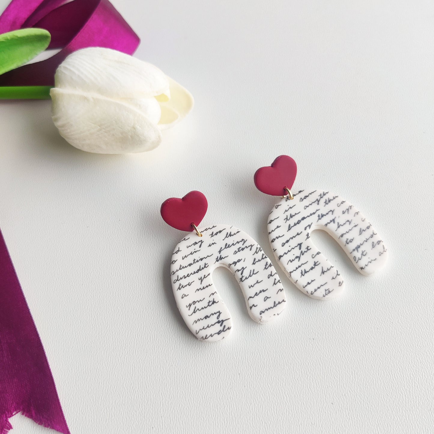 Heart Earrings | Valentine's Day Earrings | Polymer Clay Earrings | Dangle Earrings | Floral Earrings | Pink | Handmade Jewellery | Gift