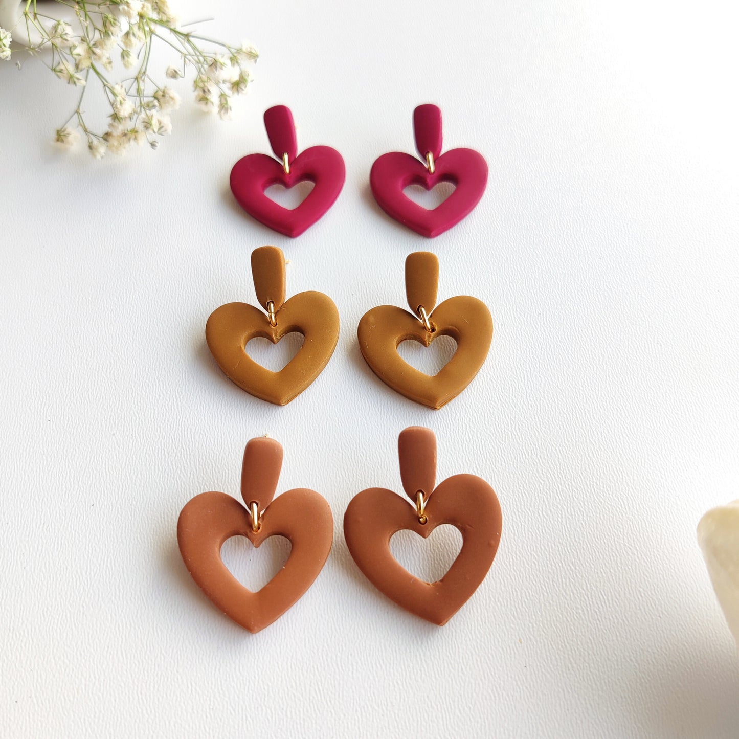 Retro Heart Earrings | Valentine's Day Earrings | Polymer Clay Earrings | Clay Earrings | Floral Earrings | Pink | Handmade Jewellery | Gift