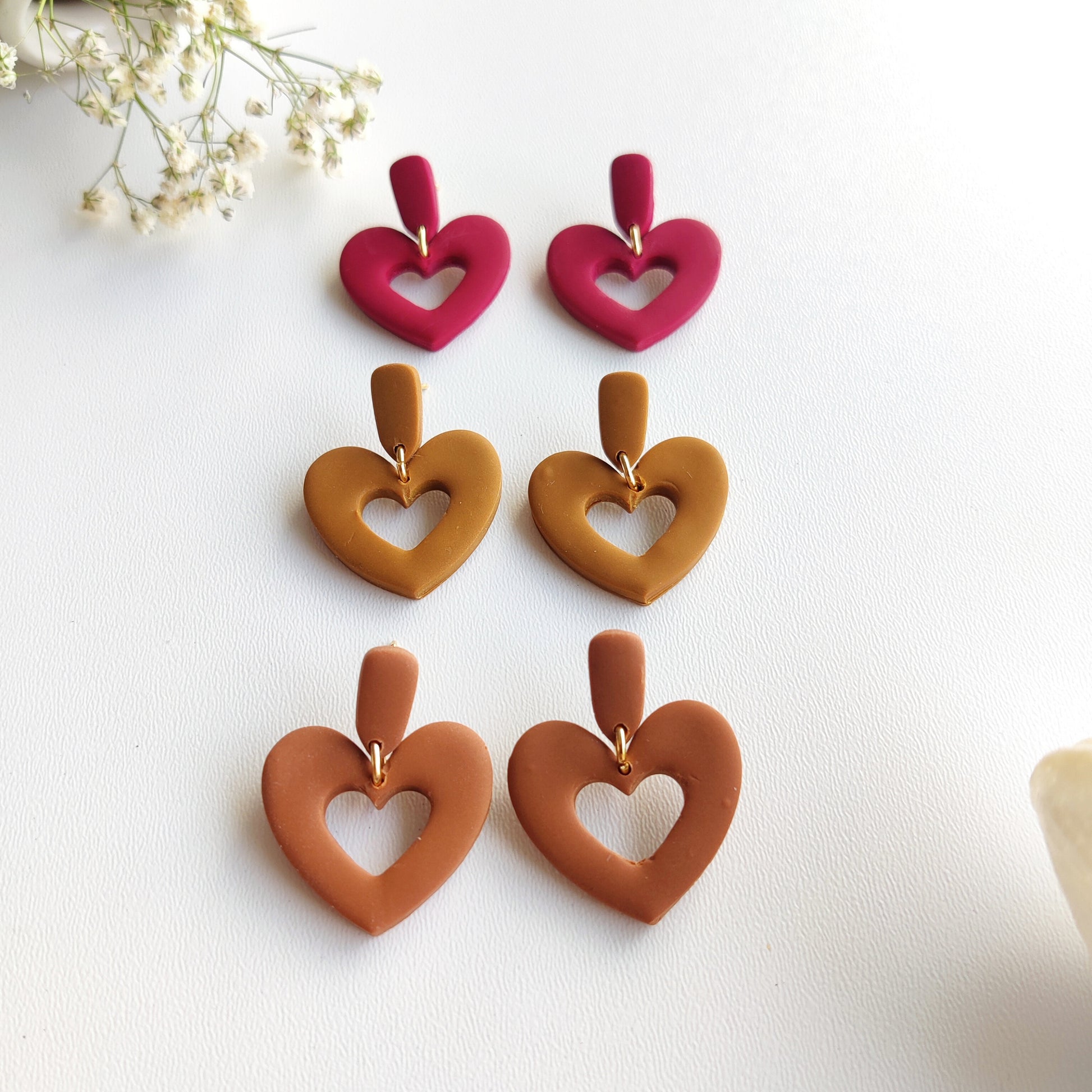Retro Heart Earrings | Valentine's Day Earrings | Polymer Clay Earrings | Clay Earrings | Floral Earrings | Pink | Handmade Jewellery | Gift