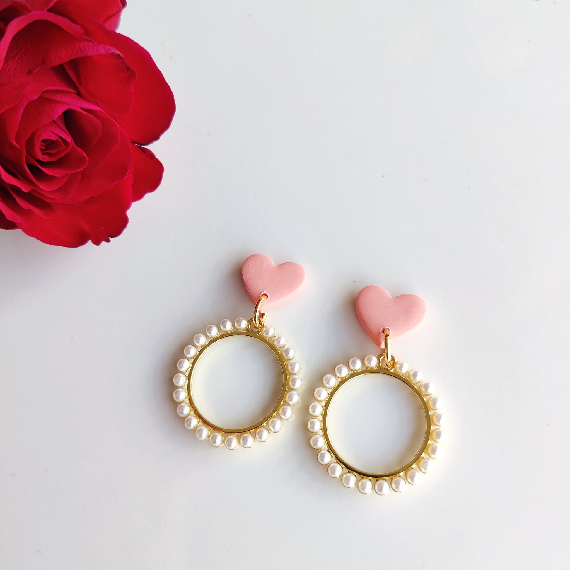 Vintage Pearl Earrings | Valentine's Day Earrings | Polymer Clay Earrings | Clay Earrings | Floral Earrings | Pink | Handmade Jewellery