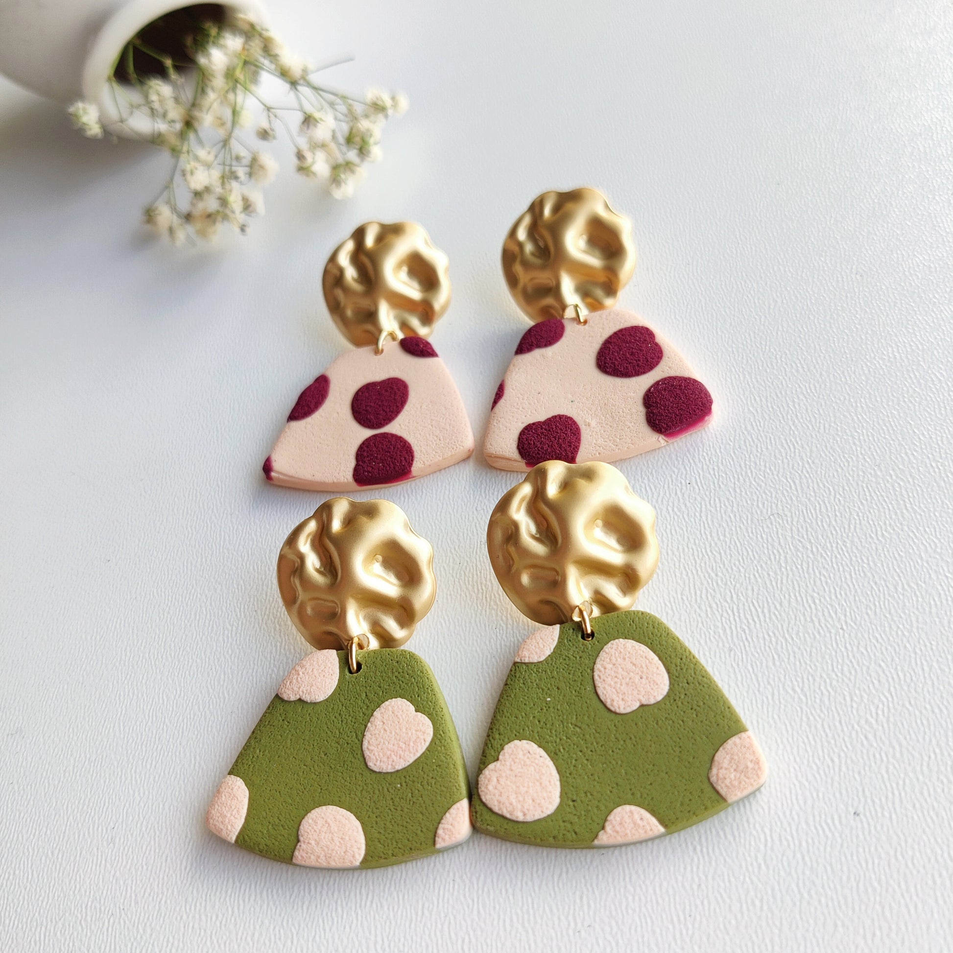 Retro Earrings | Valentine's Day Earrings | Polymer Clay Earrings | Clay Earrings | Floral Earrings | Pink | Handmade Jewellery | Gift