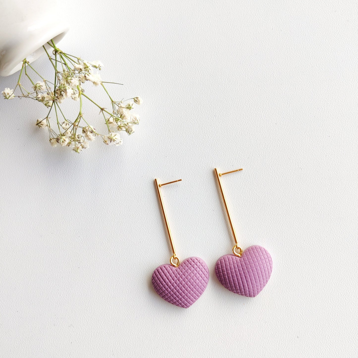 Heart Earrings | Valentine's Day Earrings | Polymer Clay Earrings | Clay Earrings | Floral Earrings | Pink | Handmade Jewellery | Gift