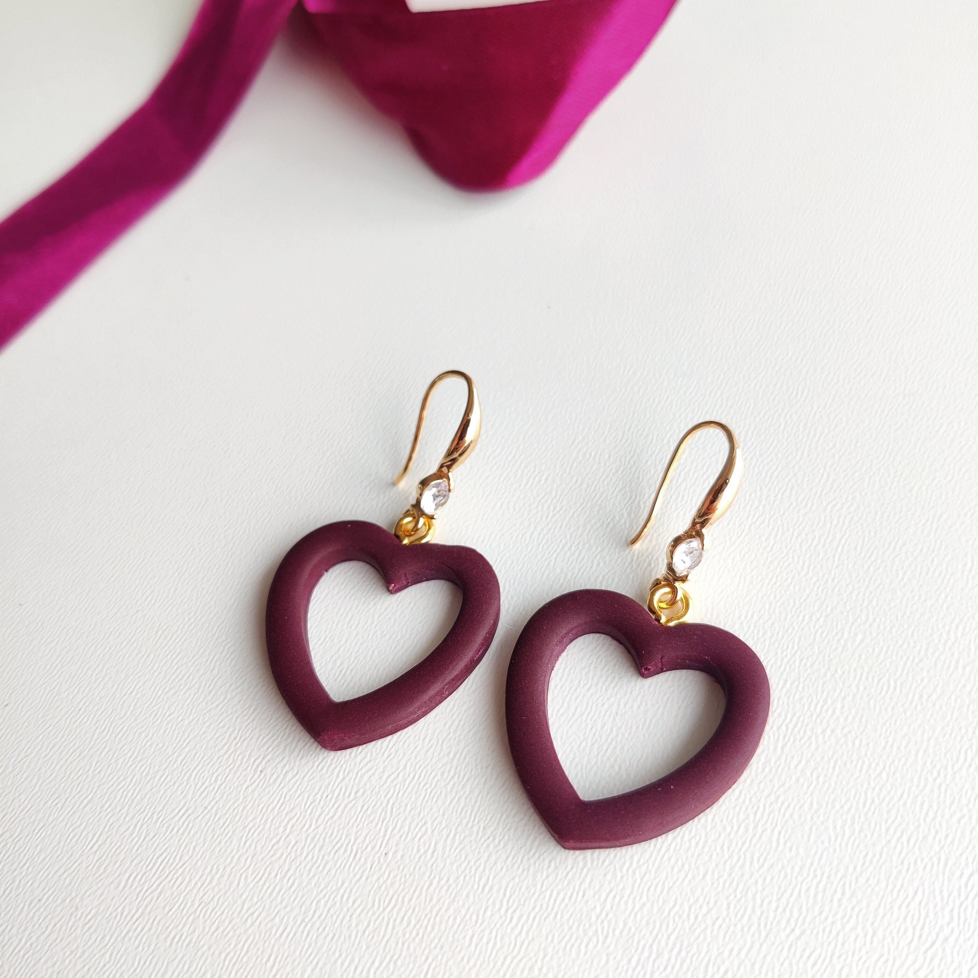 Heart Earrings | Valentine's Day Earrings | Polymer Clay Earrings | Clay Earrings | Floral Earrings | Pink | Handmade Jewellery | Gift