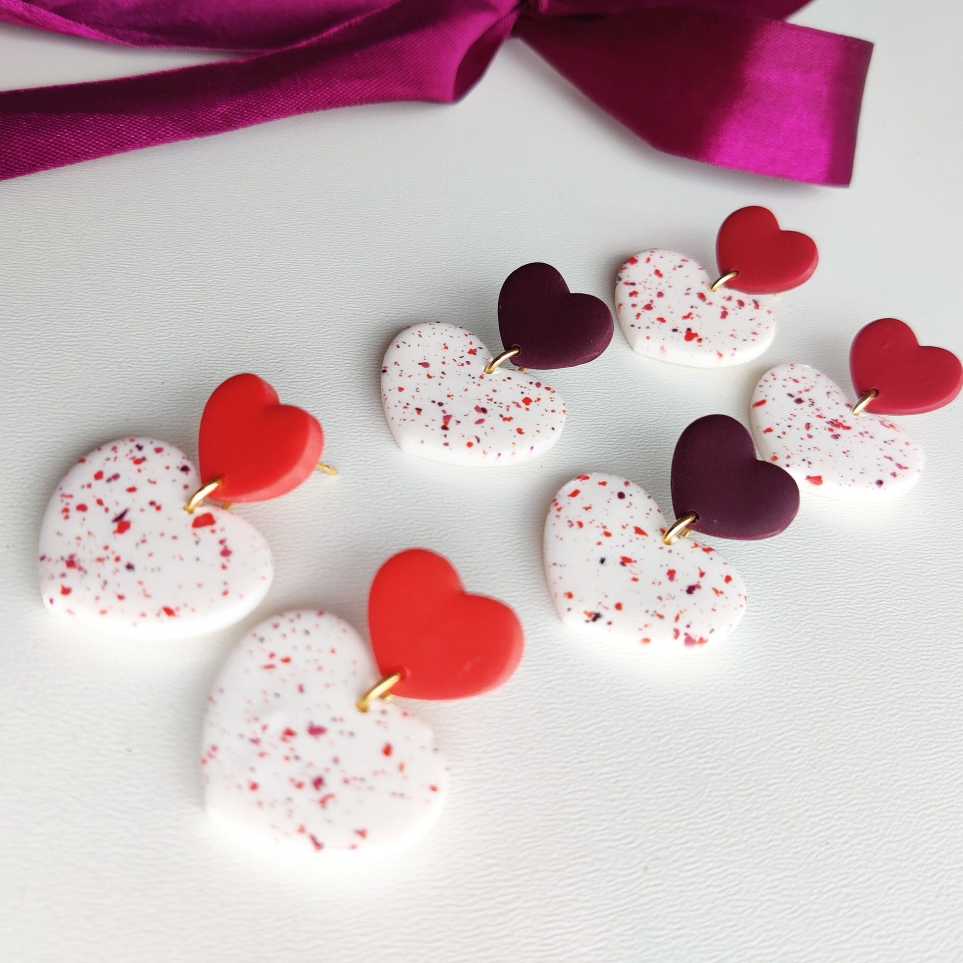 Heart Earrings | Valentine's Day Earrings | Polymer Clay Earrings | Clay Earrings | Floral Earrings | Pink | Handmade Jewellery | Gift