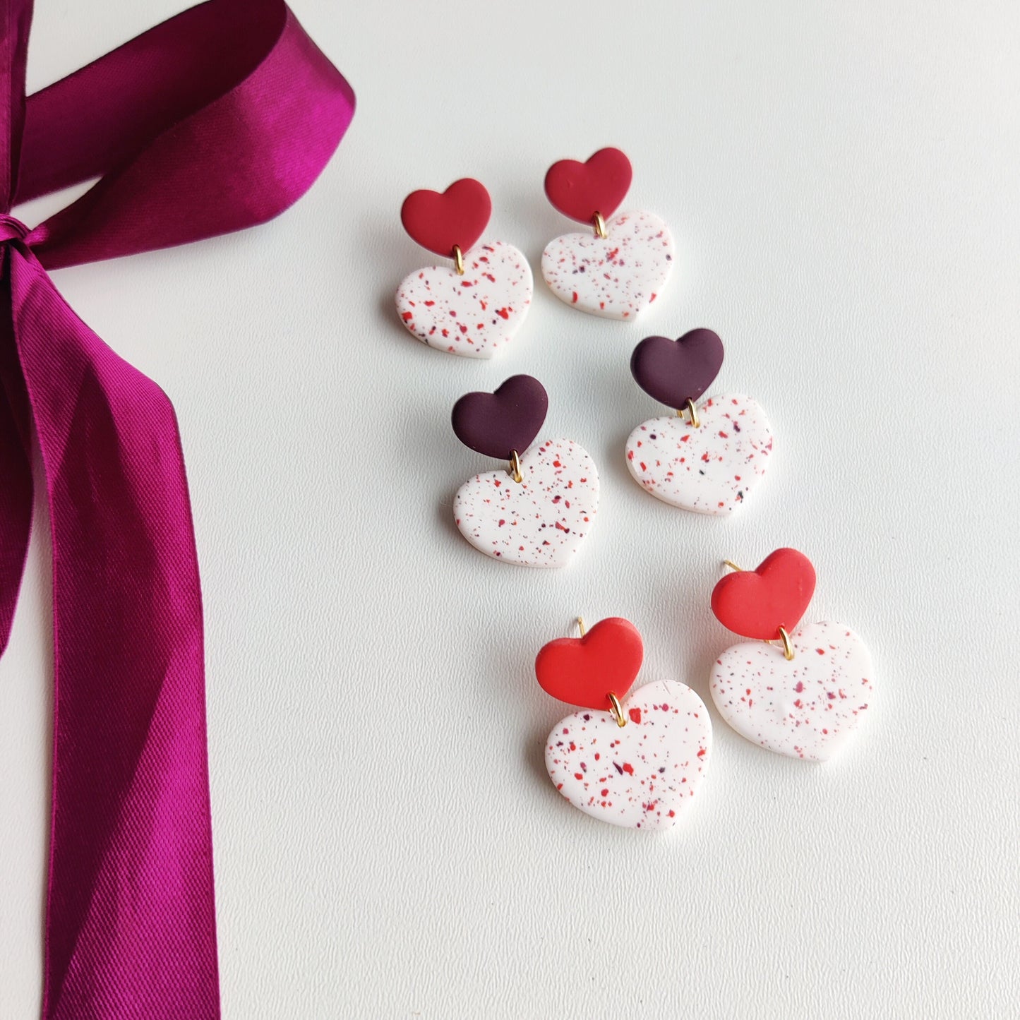 Heart Earrings | Valentine's Day Earrings | Polymer Clay Earrings | Clay Earrings | Floral Earrings | Pink | Handmade Jewellery | Gift