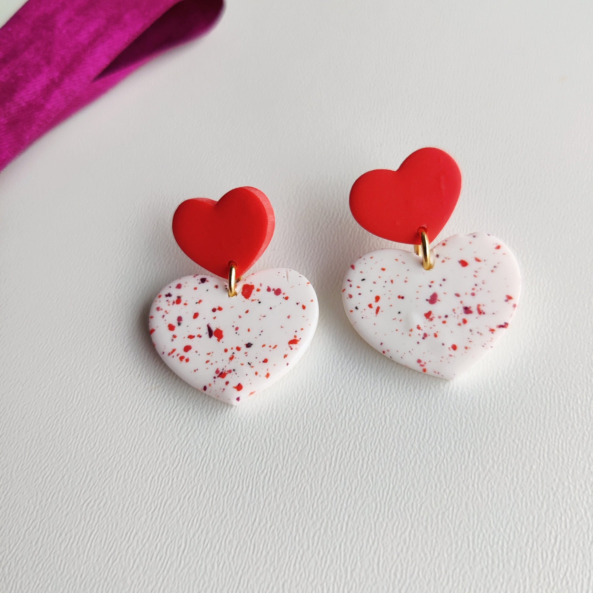 Heart Earrings | Valentine's Day Earrings | Polymer Clay Earrings | Clay Earrings | Floral Earrings | Pink | Handmade Jewellery | Gift