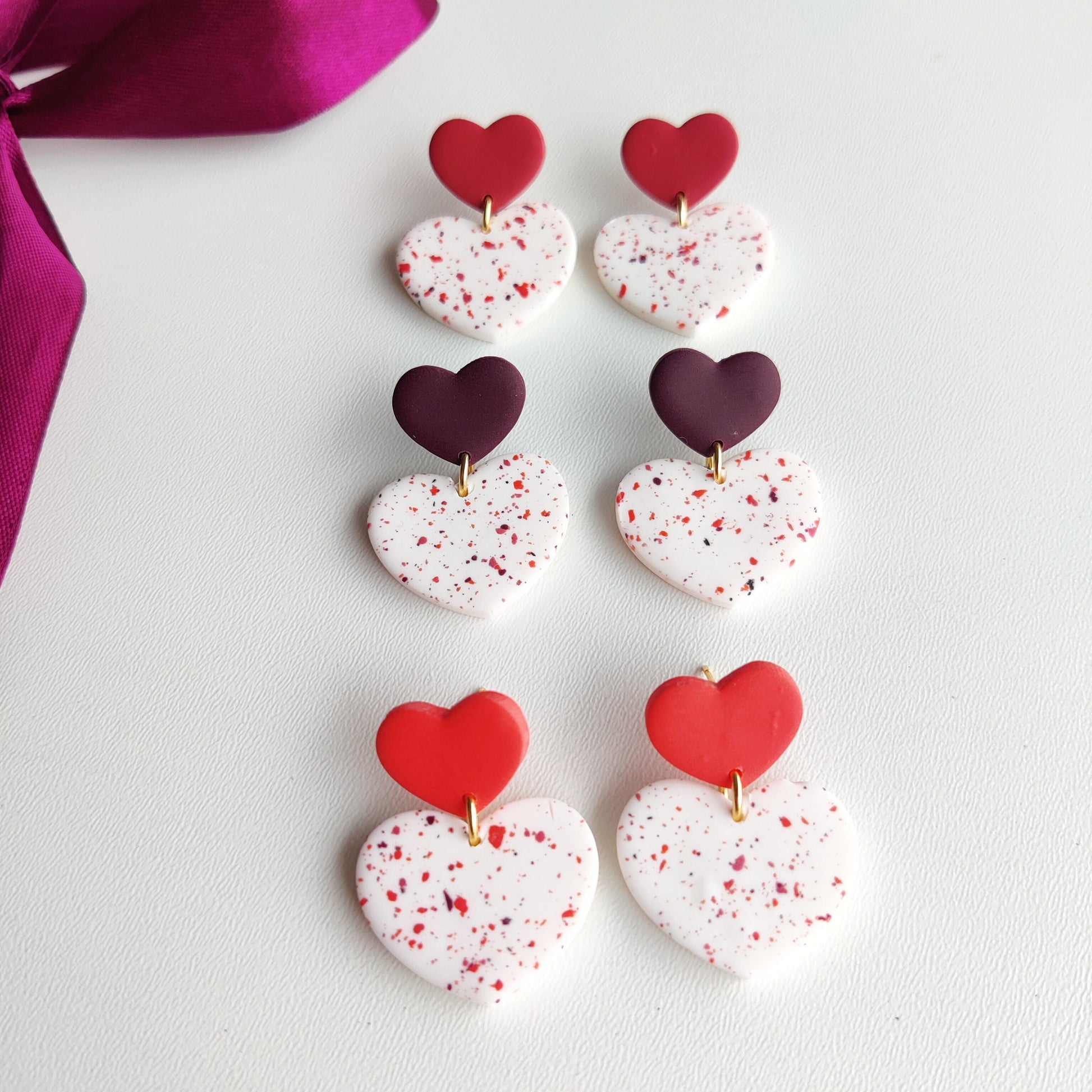 Heart Earrings | Valentine's Day Earrings | Polymer Clay Earrings | Clay Earrings | Floral Earrings | Pink | Handmade Jewellery | Gift