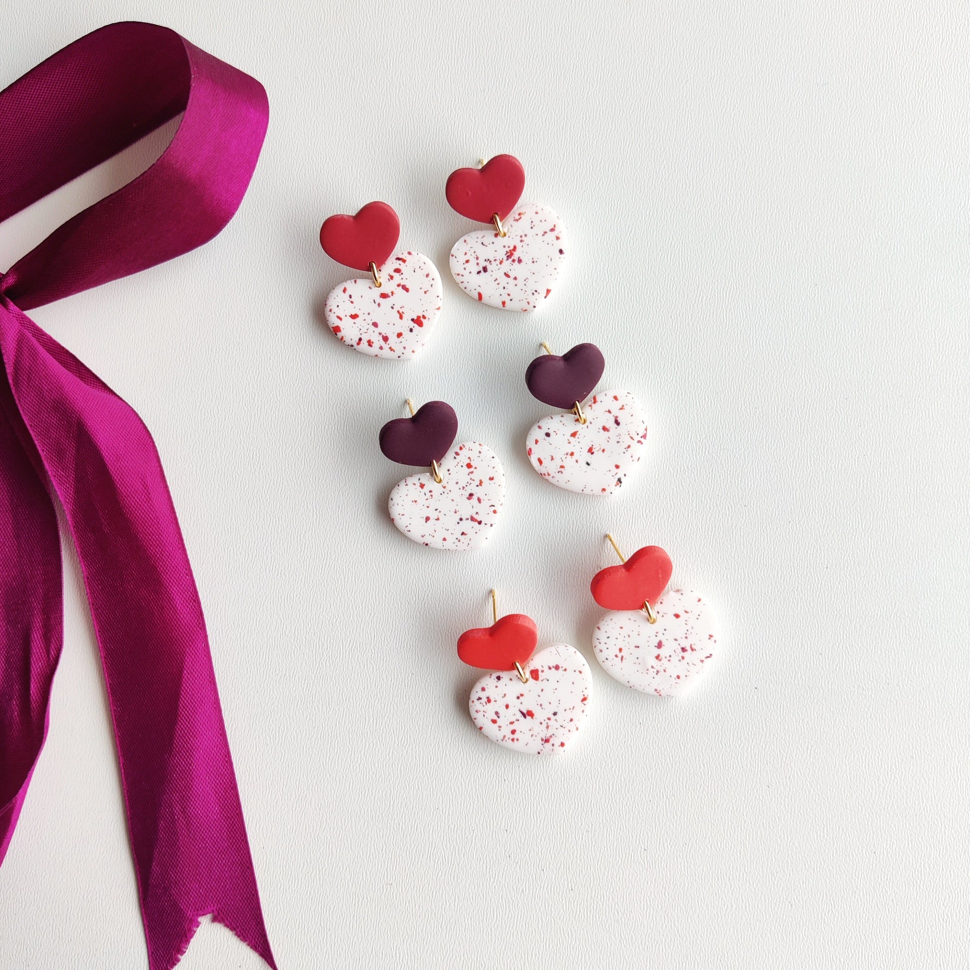 Heart Earrings | Valentine's Day Earrings | Polymer Clay Earrings | Clay Earrings | Floral Earrings | Pink | Handmade Jewellery | Gift